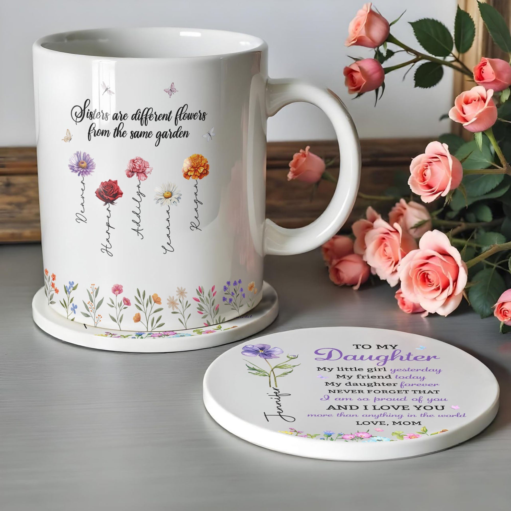 Personalized Birth Flower Coaster Custom Gift for Daughter