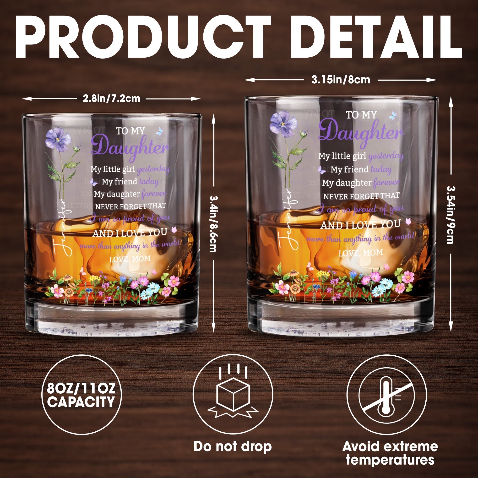 Personalized Custom Whiskey Glass Elegant Gift for Daughter