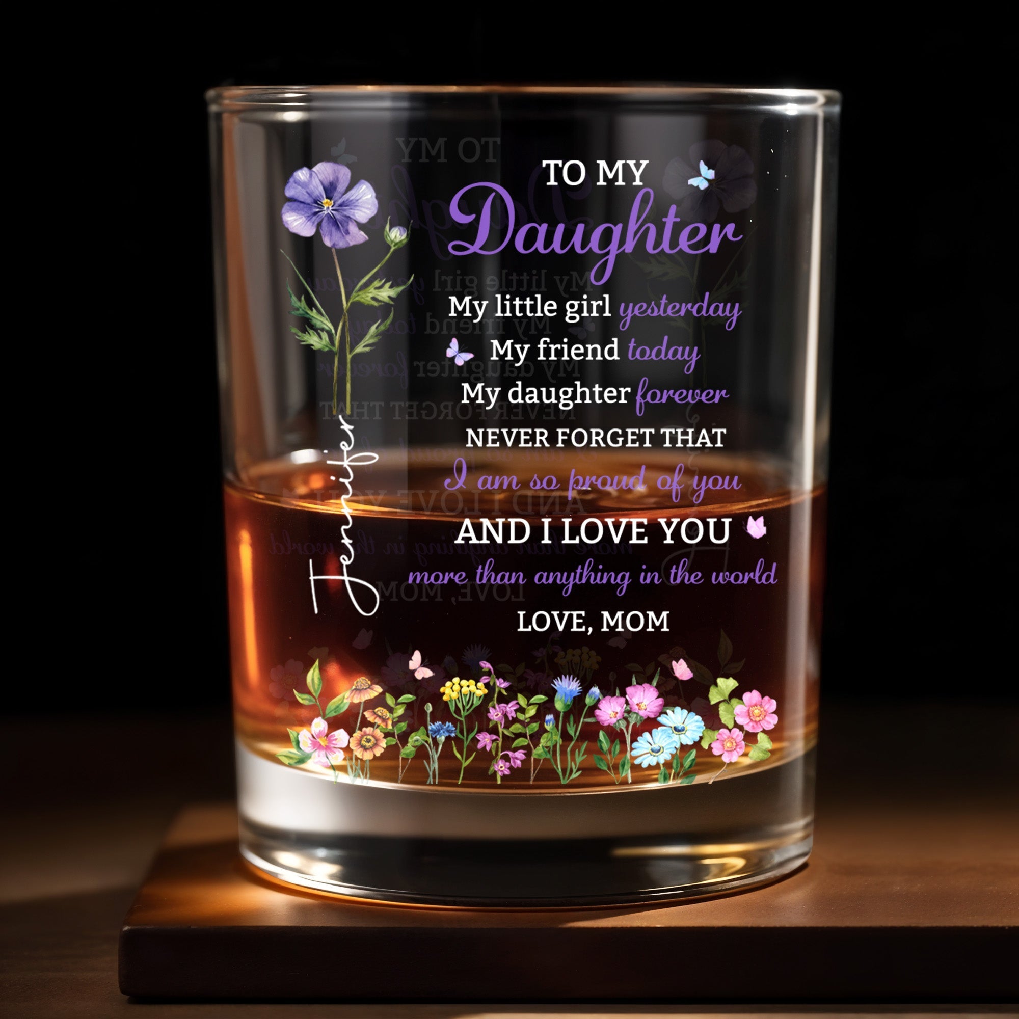 Personalized Custom Whiskey Glass Elegant Gift for Daughter