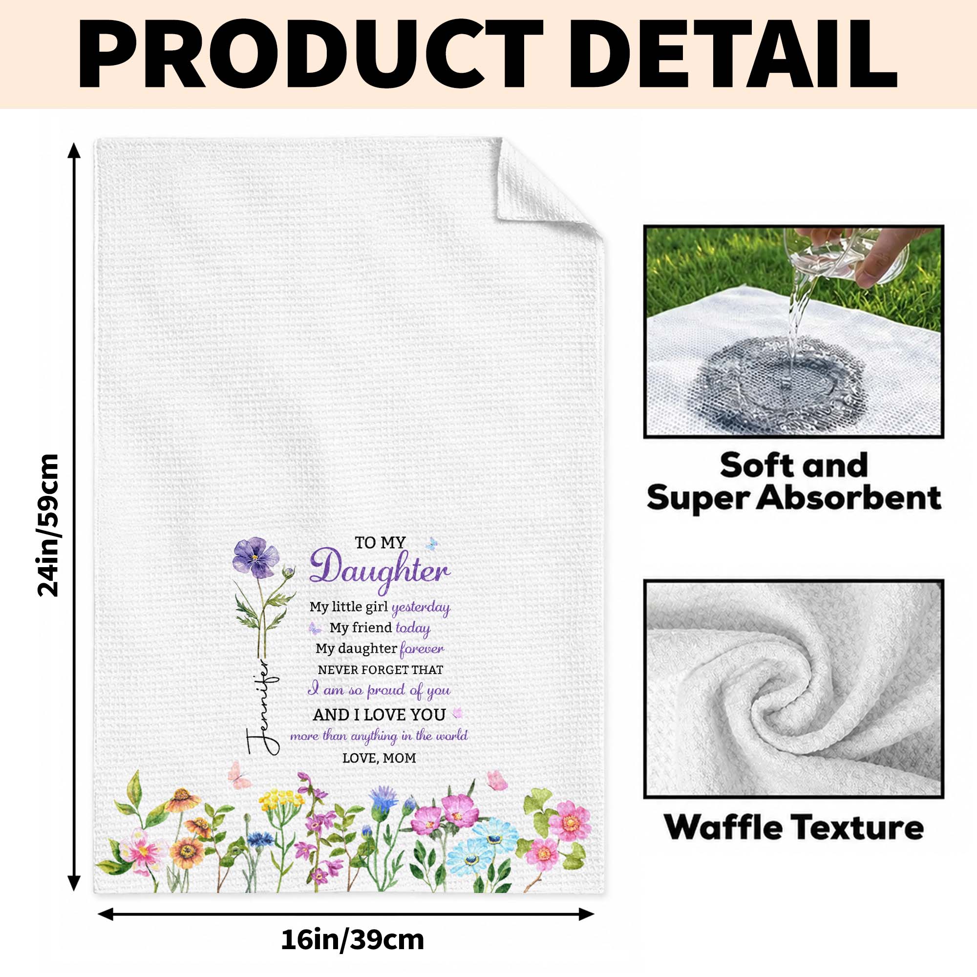 Personalized Kitchen Towel Custom Name Gift for Daughter