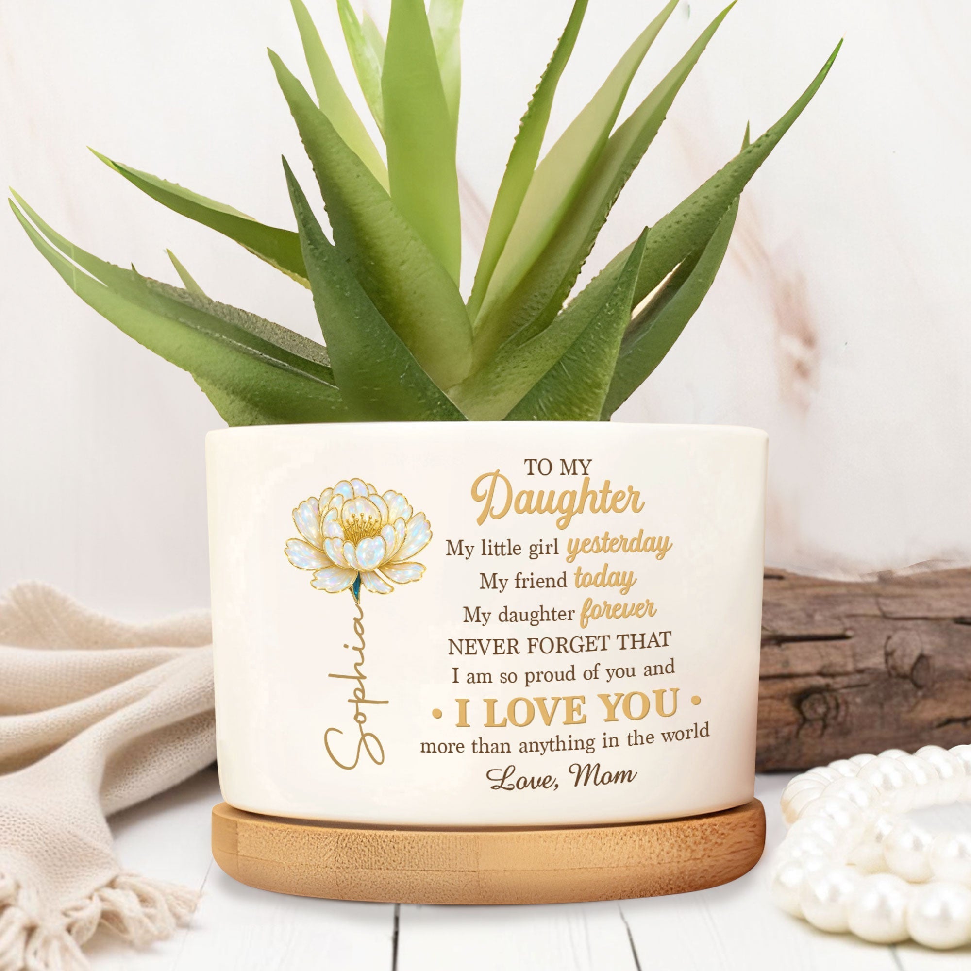 Personalized Ceramic Plant Pot Custom Message Gift for Daughter