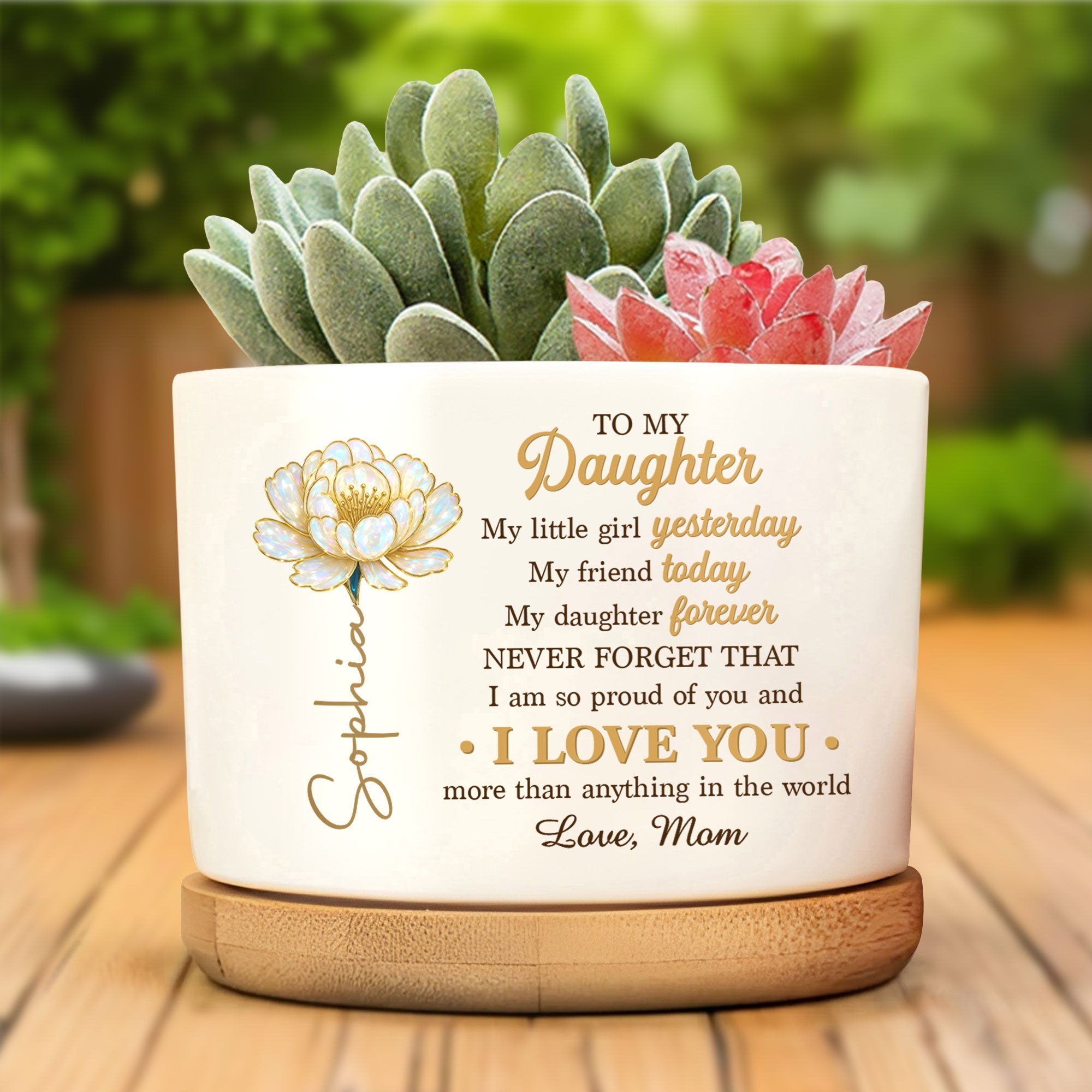 Personalized Ceramic Plant Pot Custom Message Gift for Daughter