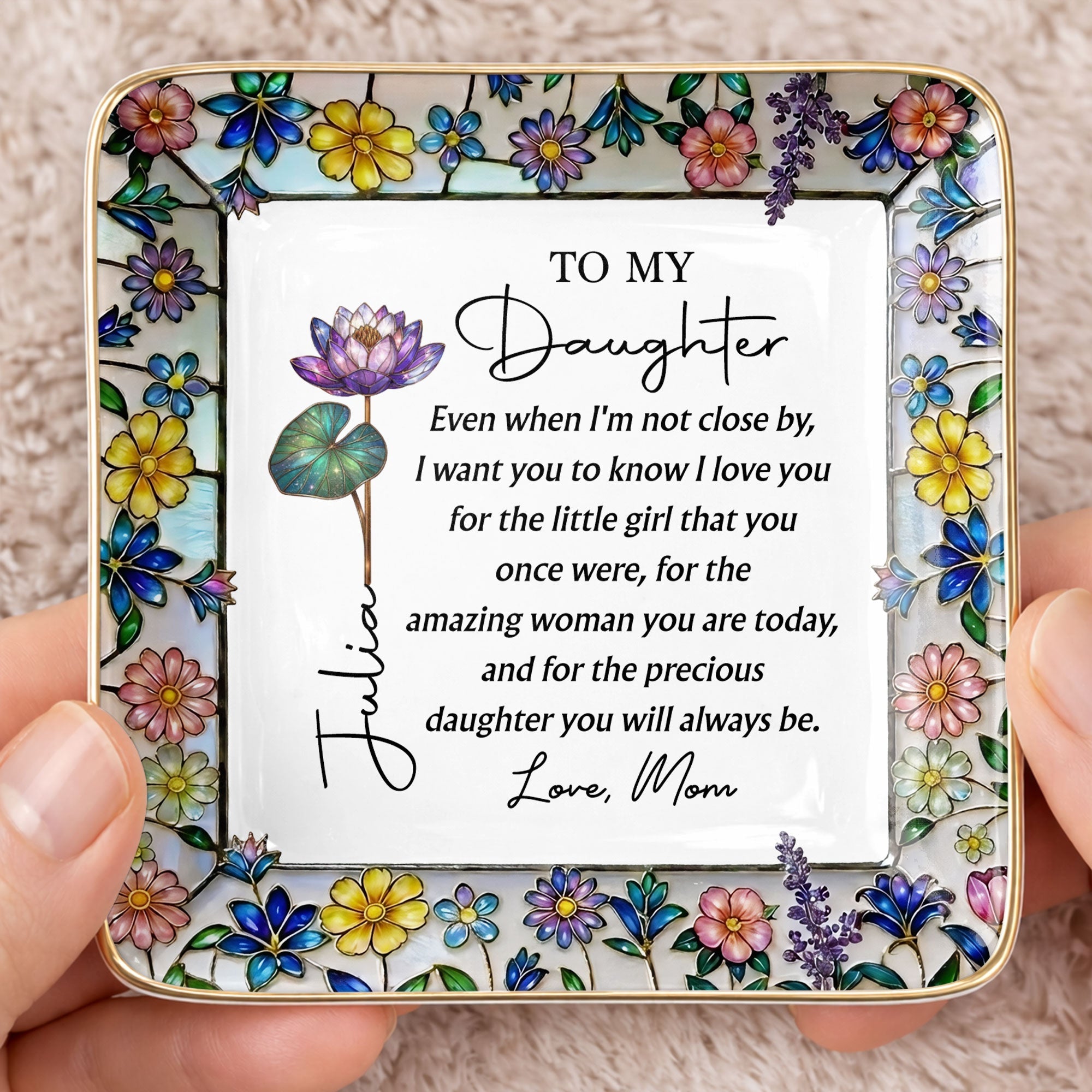 Personalized Ceramic Jewelry Dish Birth Month Flowers Gift for Daughter