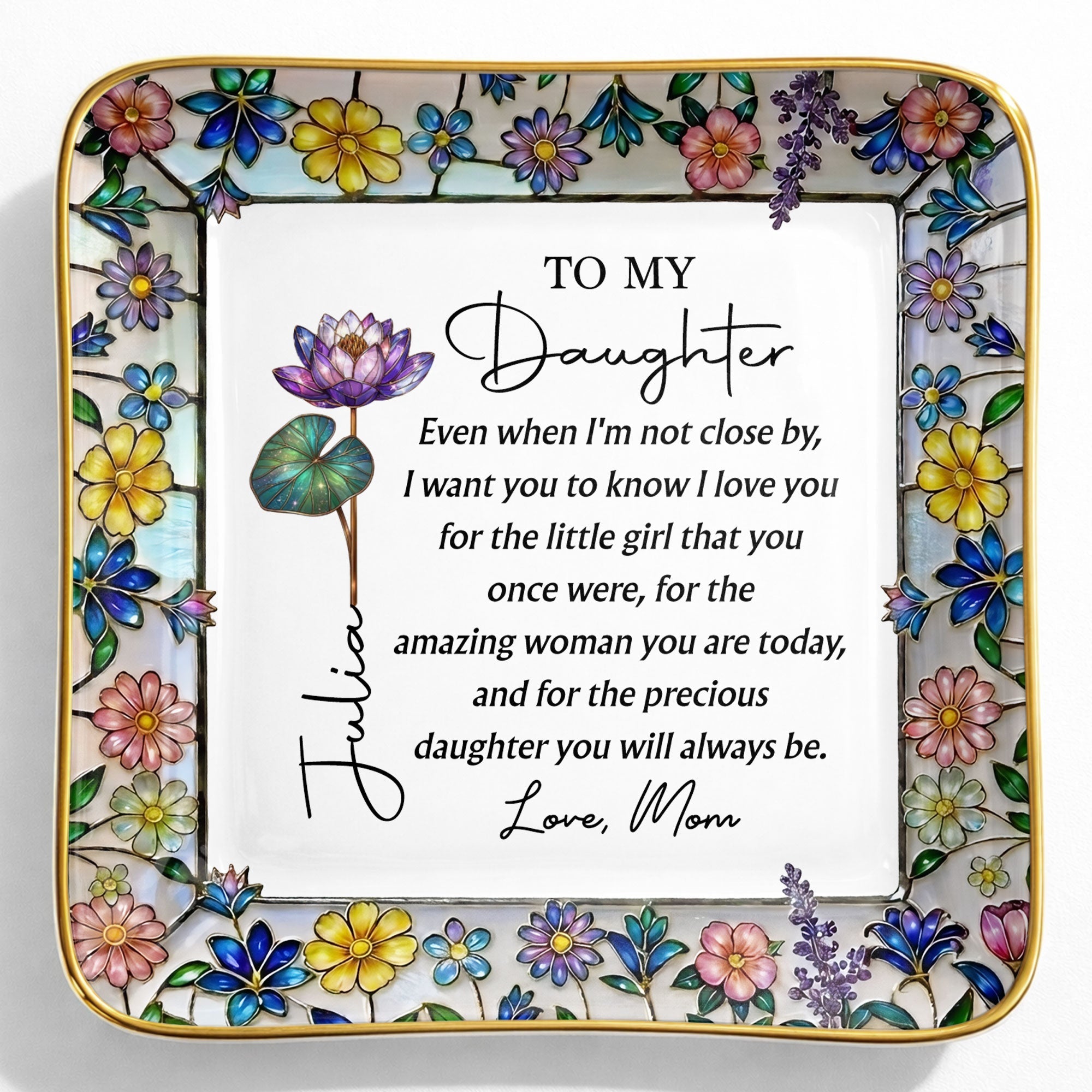 Personalized Ceramic Jewelry Dish Birth Month Flowers Gift for Daughter