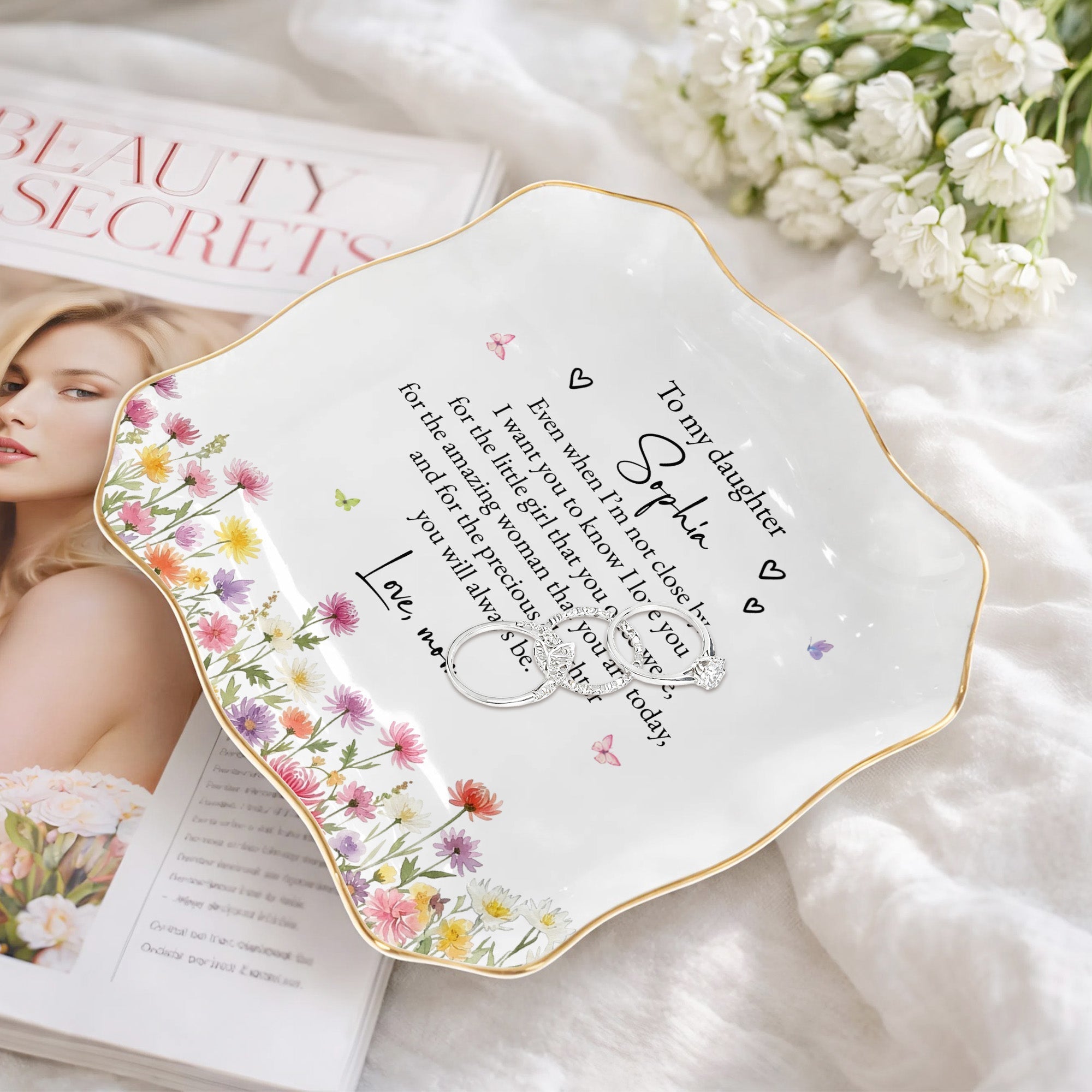 Personalized Lace Square Jewelry Dish Custom Name Gift for Daughter