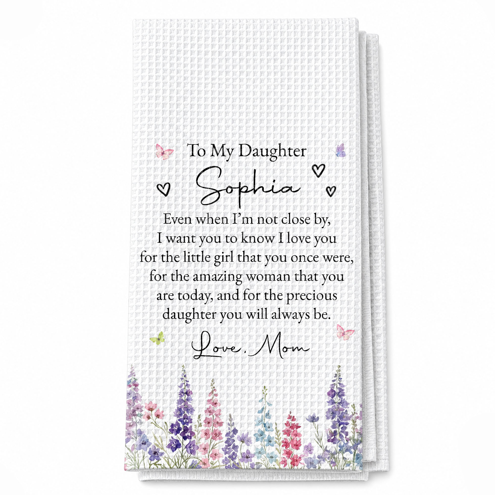 Personalized Kitchen Towel for Daughter with Flowers & Butterflies Gift
