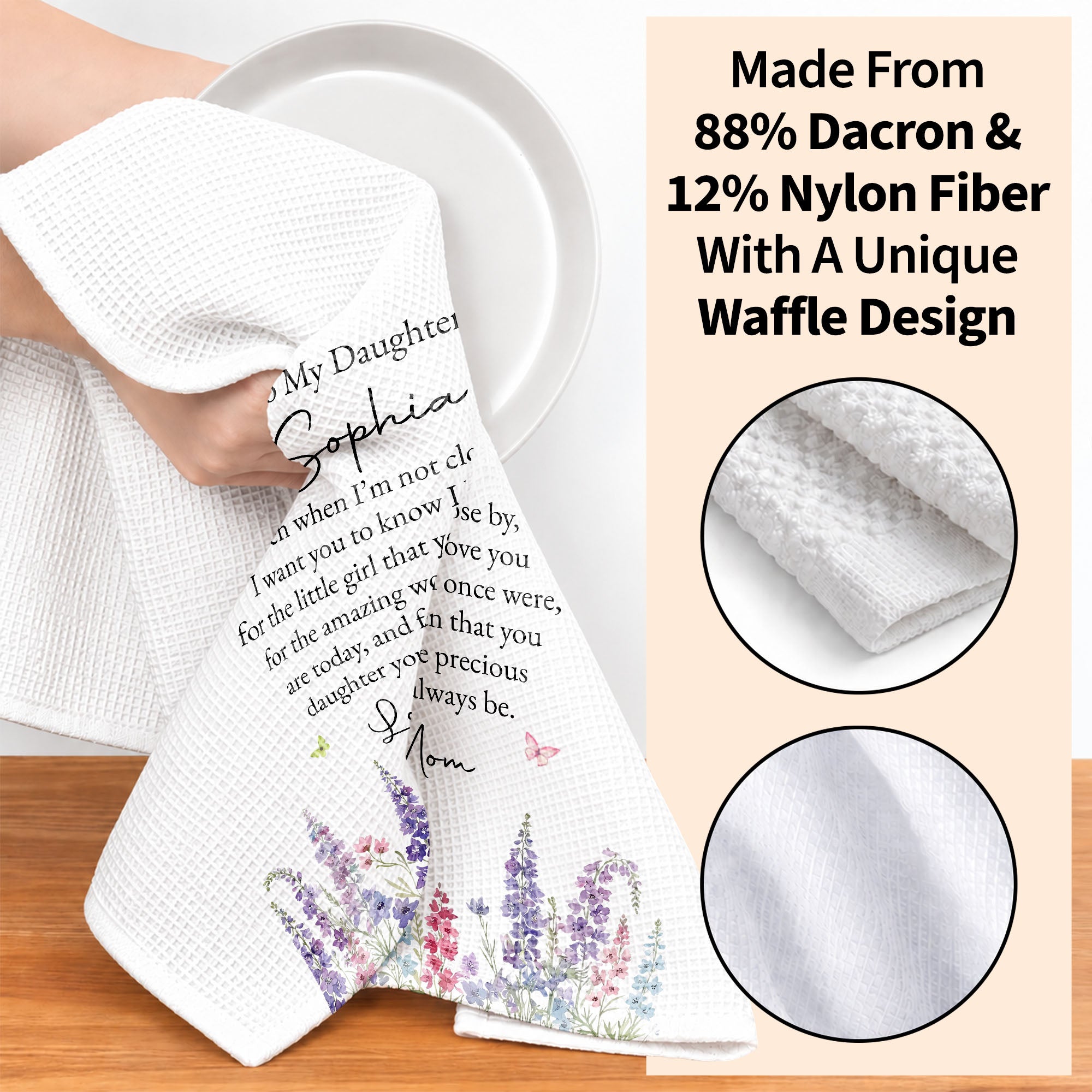 Personalized Kitchen Towel for Daughter with Flowers & Butterflies Gift