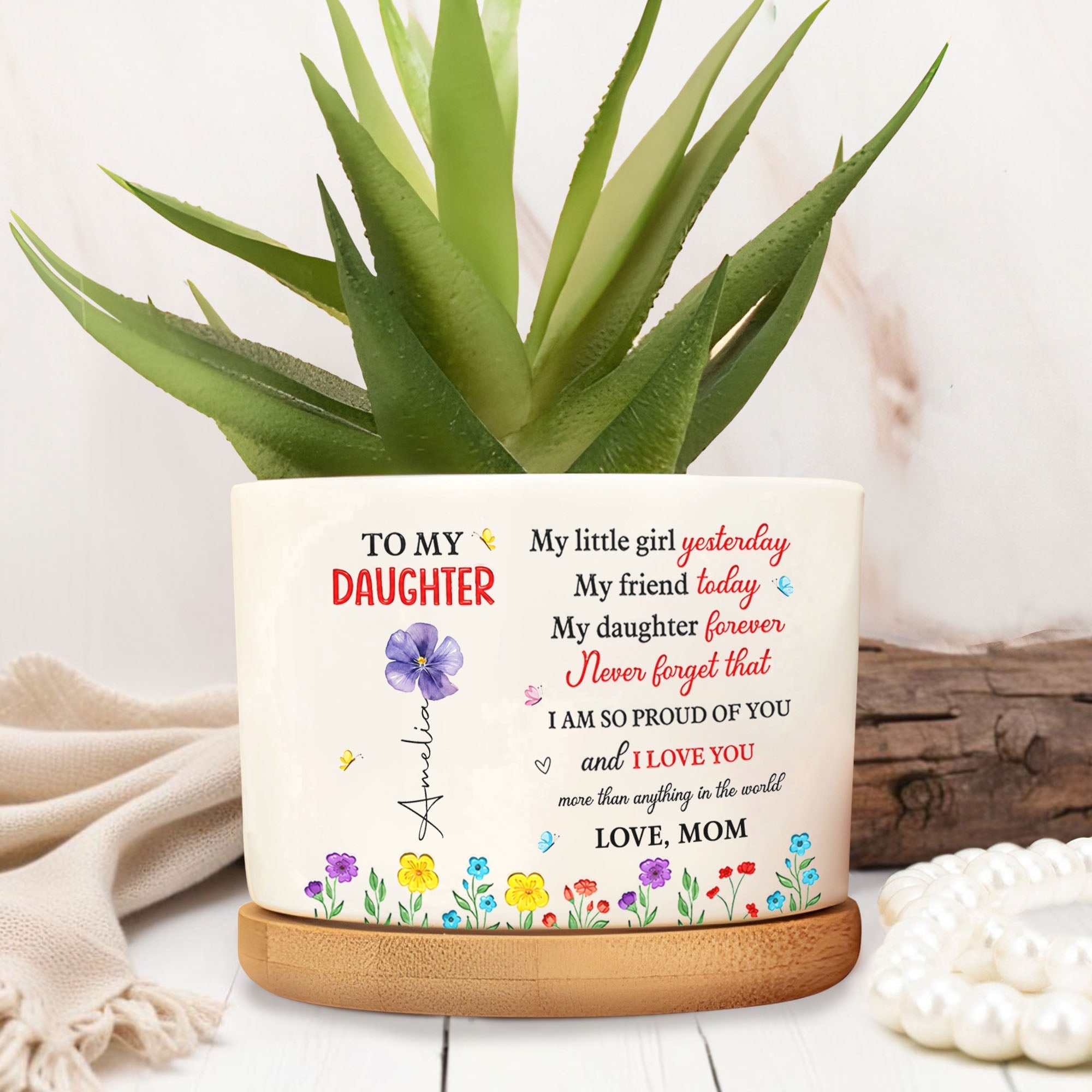 Personalized Ceramic Plant Pot Custom Name Gift for Daughter