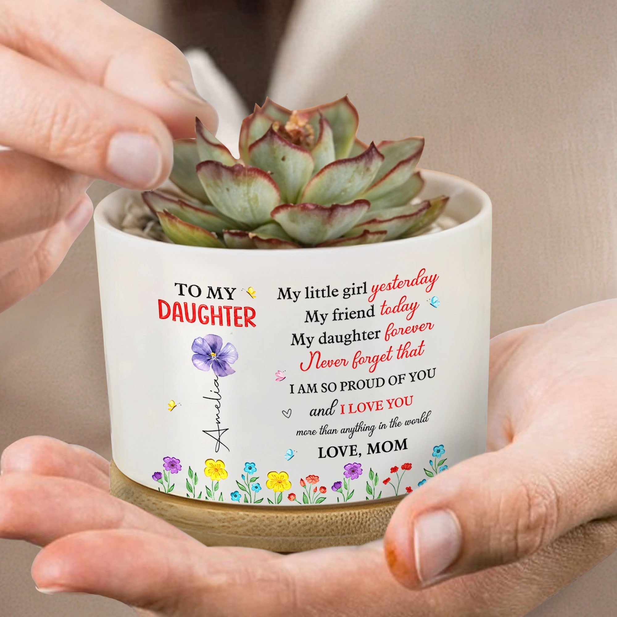 Personalized Ceramic Plant Pot Custom Name Gift for Daughter