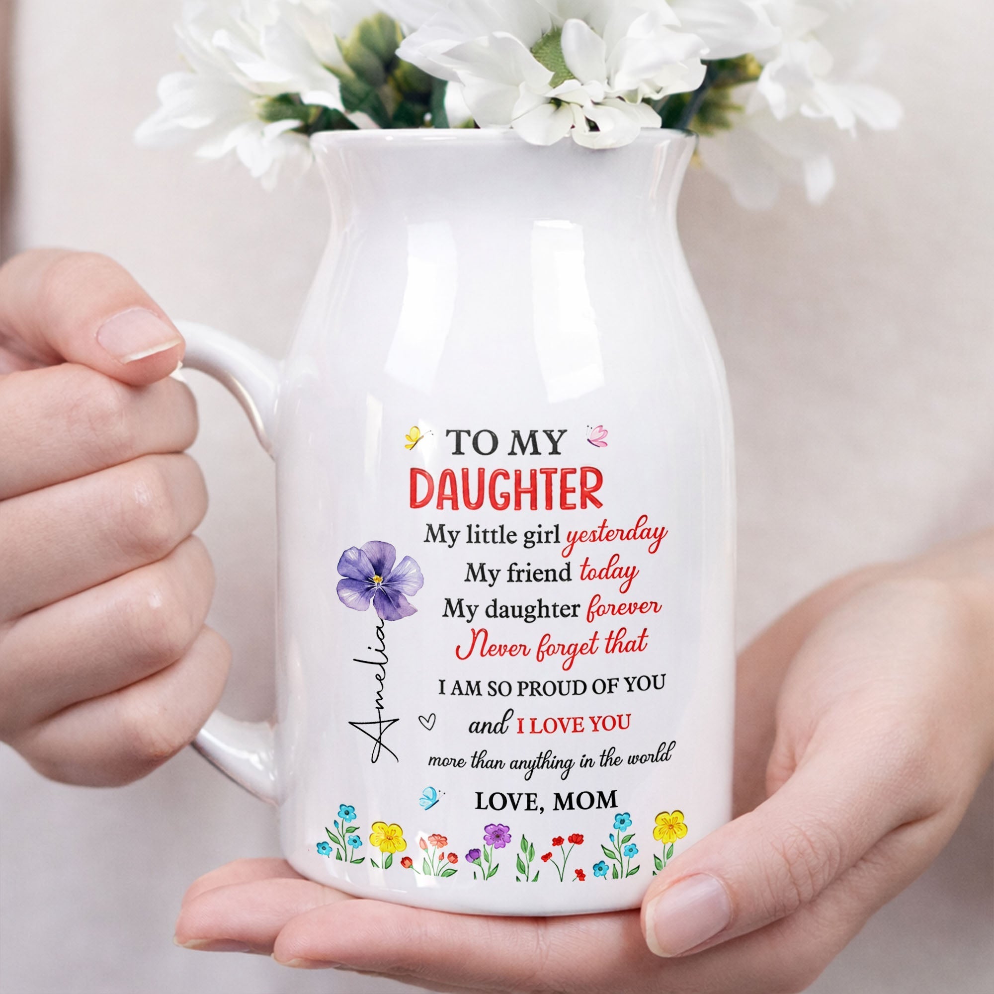 Personalized Ceramic Flower Vase Custom Name Gift for Daughter