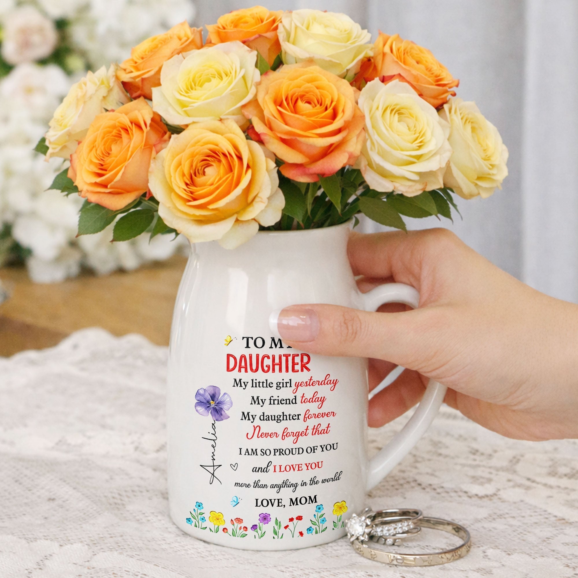 Personalized Ceramic Flower Vase Custom Name Gift for Daughter