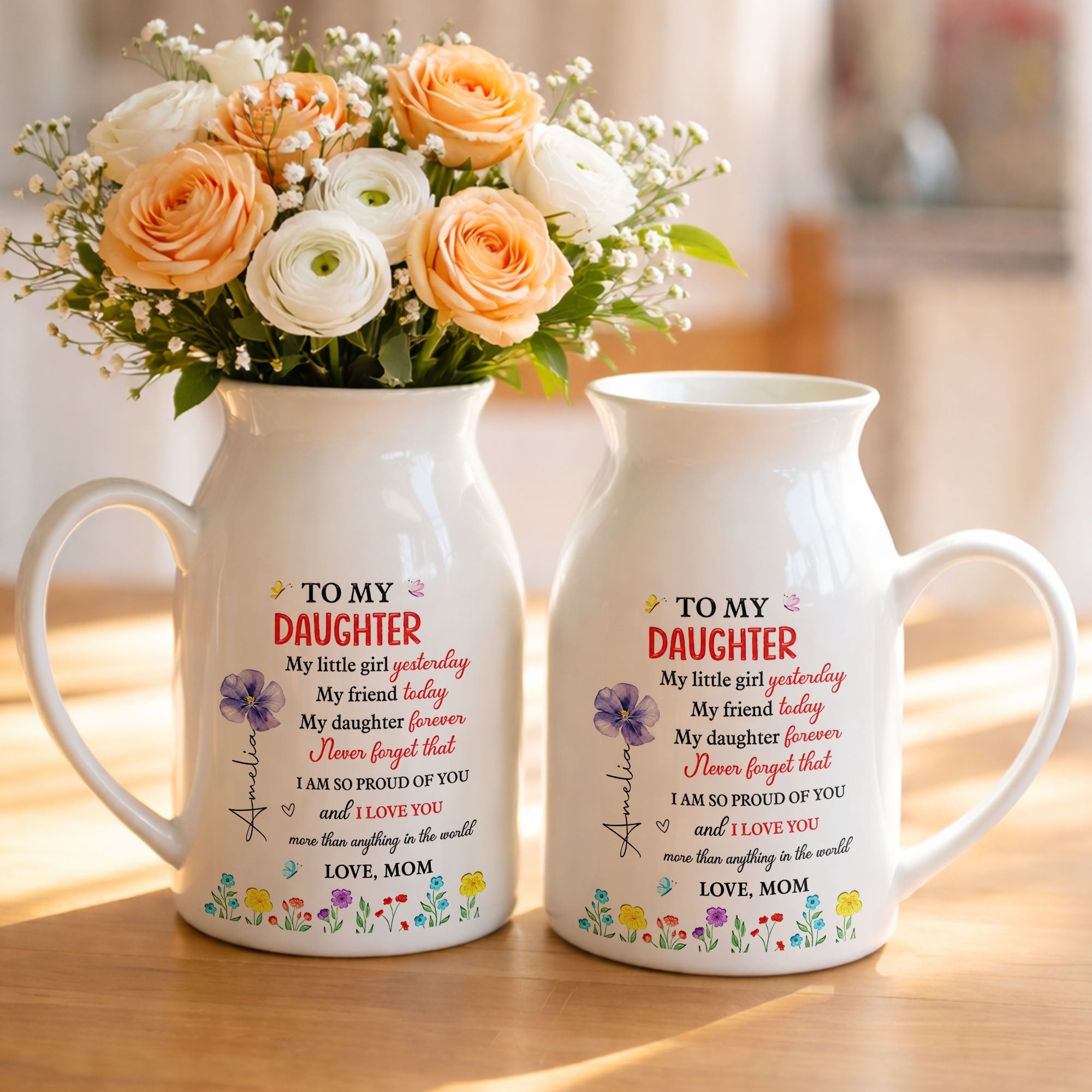 Personalized Ceramic Flower Vase Custom Name Gift for Daughter