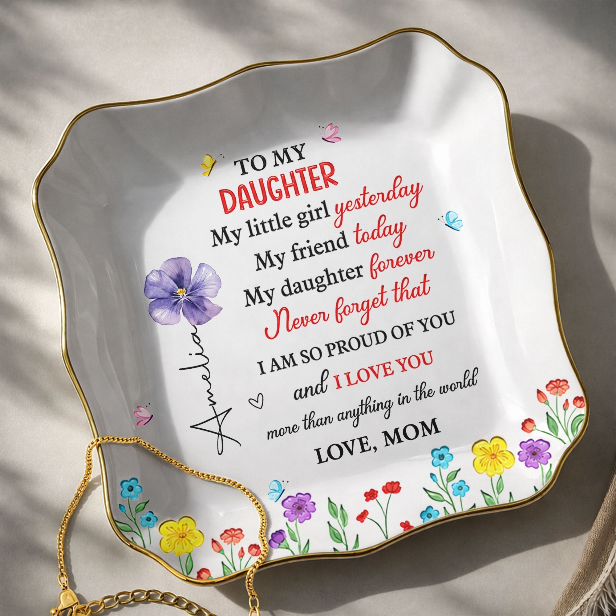 Personalized Lace Jewelry Dish Custom Name Gift for Daughter