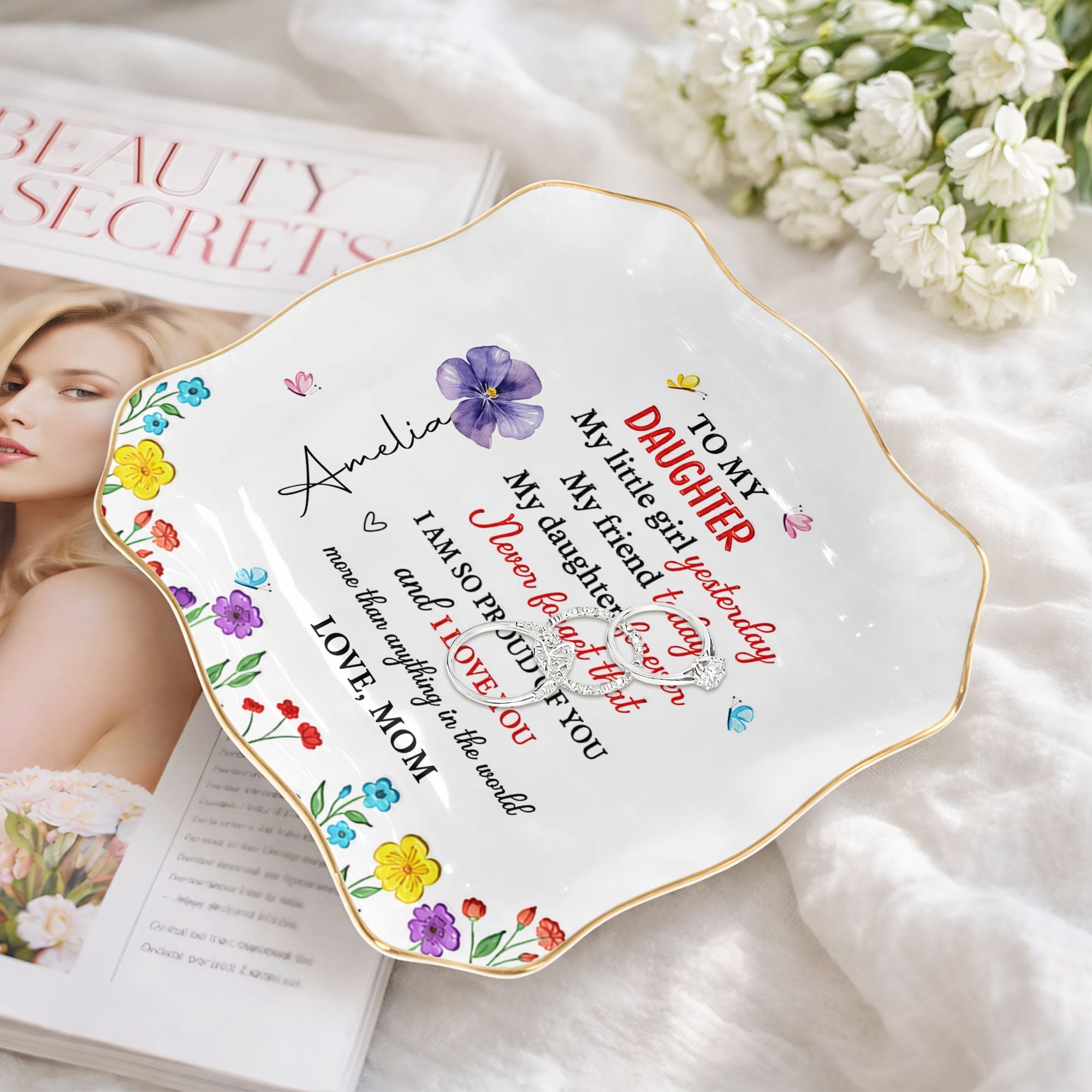Personalized Lace Jewelry Dish Custom Name Gift for Daughter
