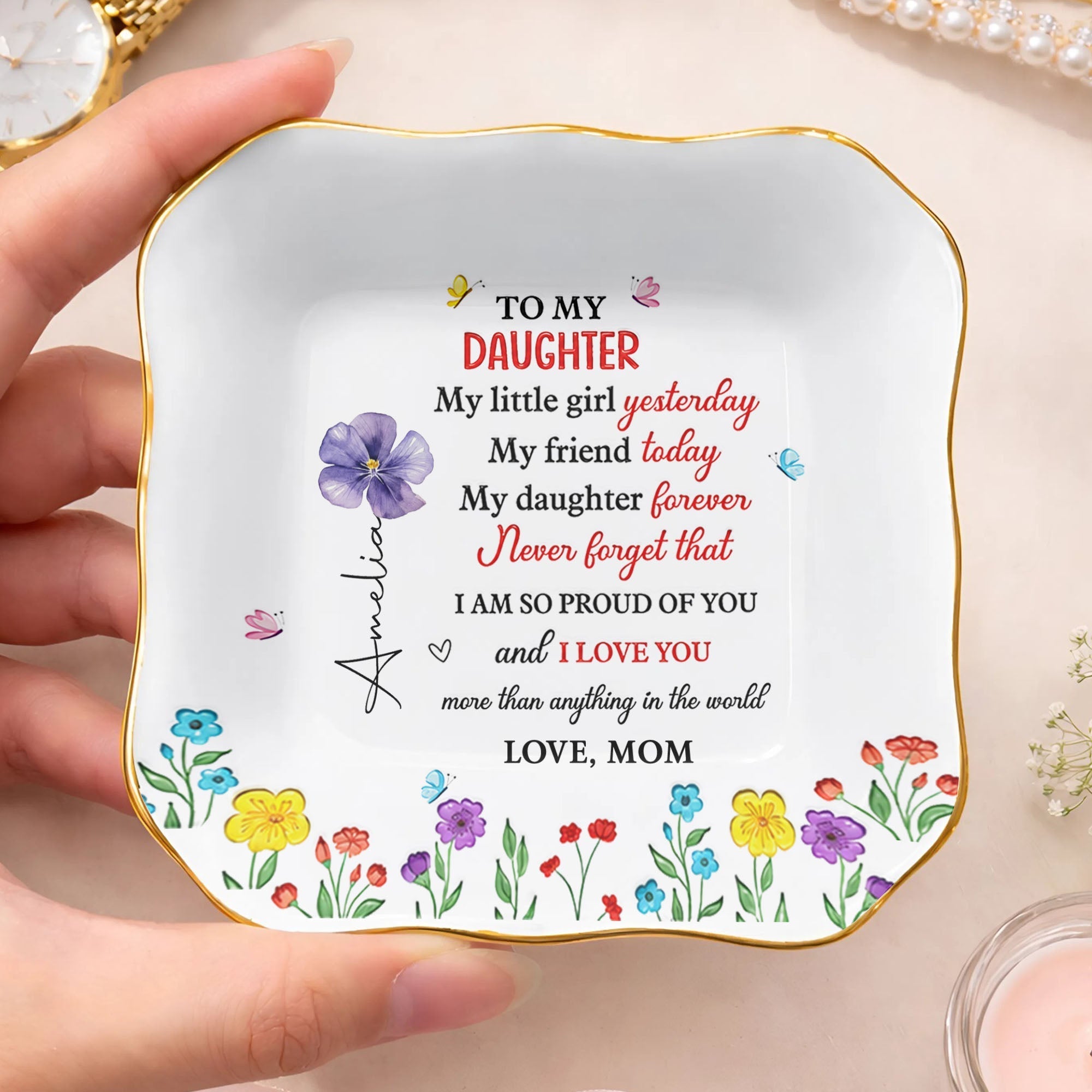 Personalized Lace Jewelry Dish Custom Name Gift for Daughter
