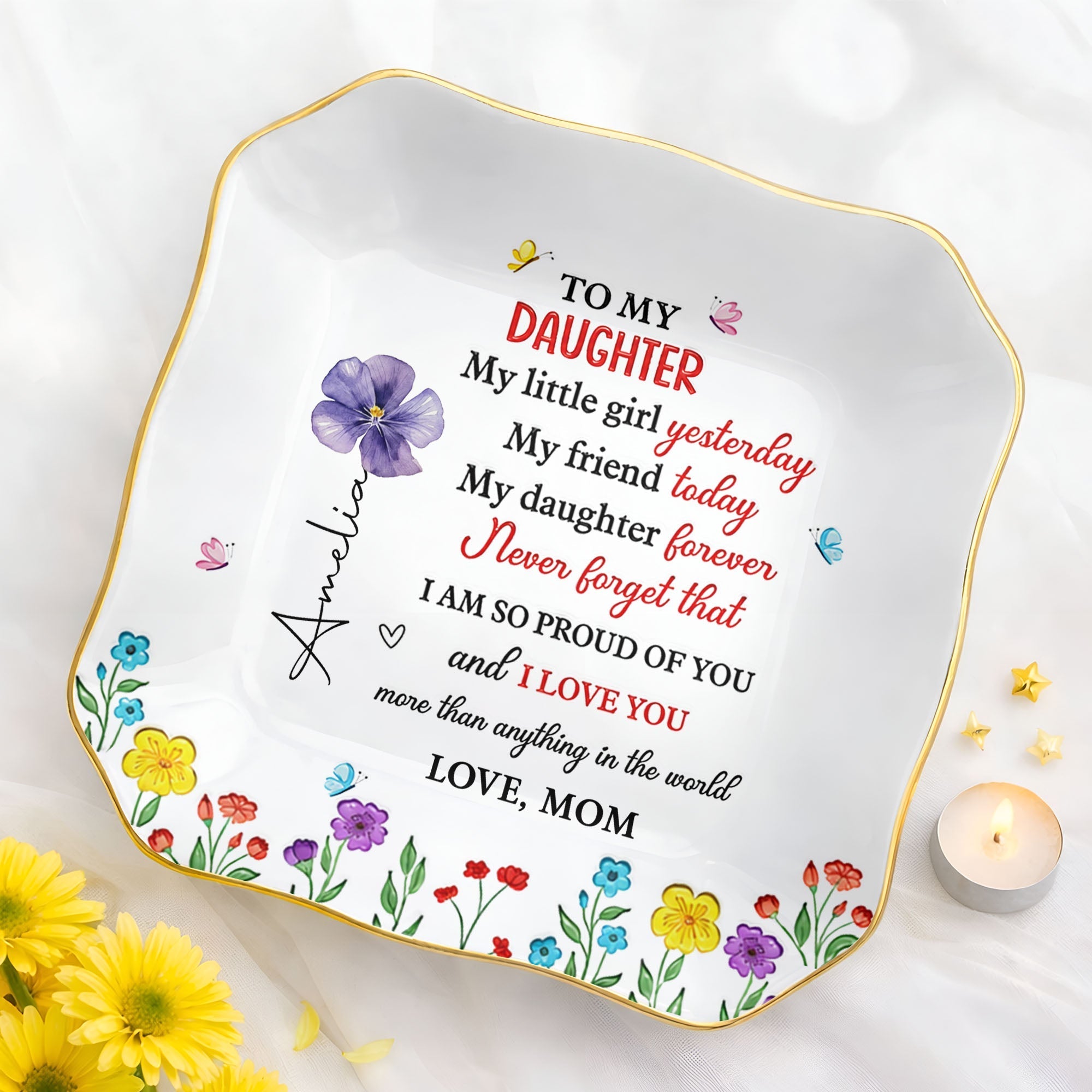 Personalized Lace Jewelry Dish Custom Name Gift for Daughter