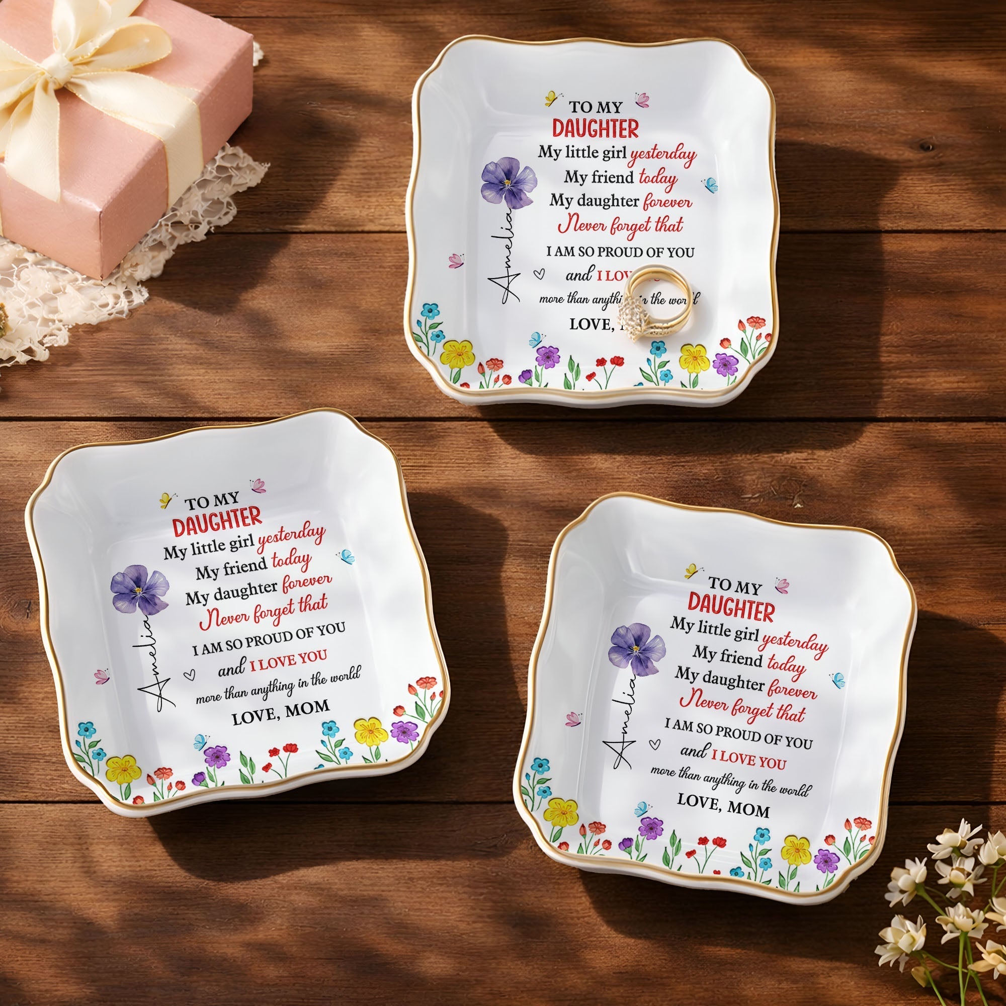 Personalized Lace Jewelry Dish Custom Name Gift for Daughter