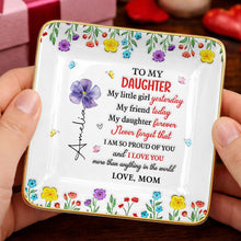 Load image into Gallery viewer, Personalized Ceramic Jewelry Dish Gift for Daughter - Floral Butterflies
