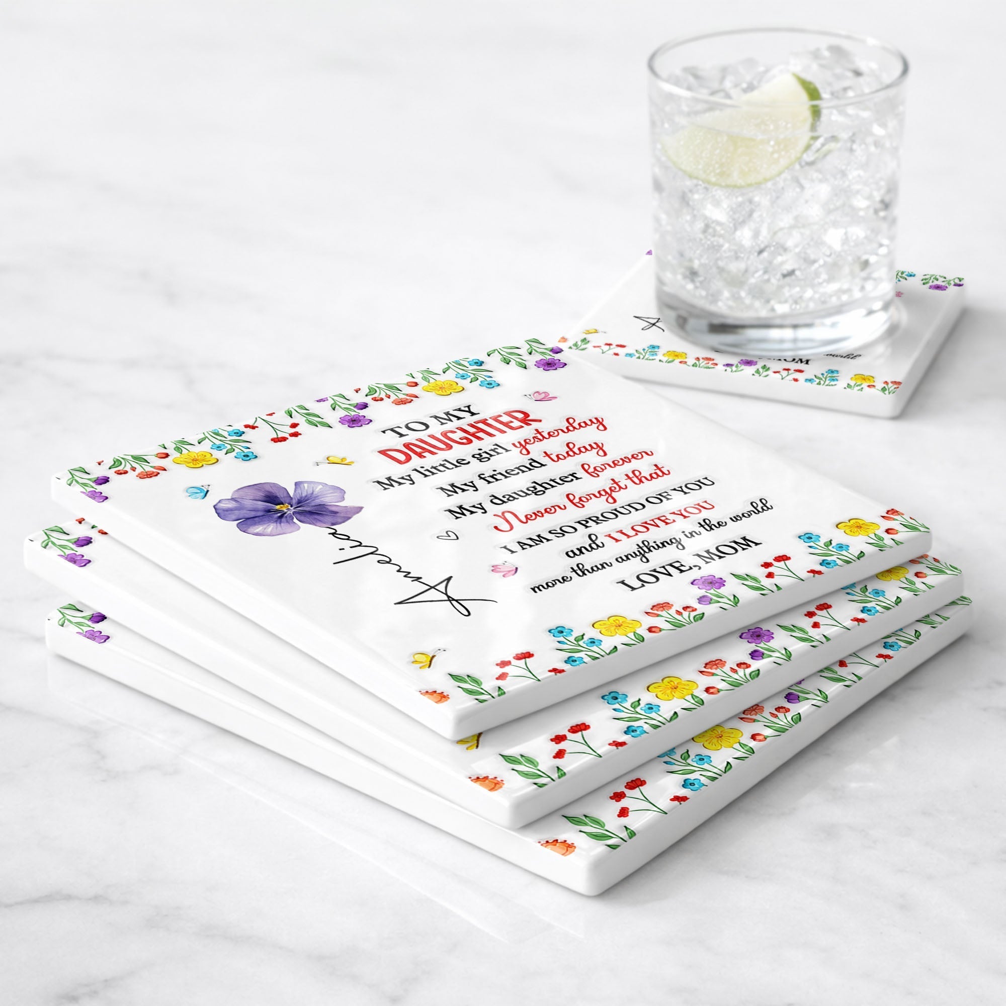 Personalized Ceramic Coaster for Daughter Custom Gift Idea