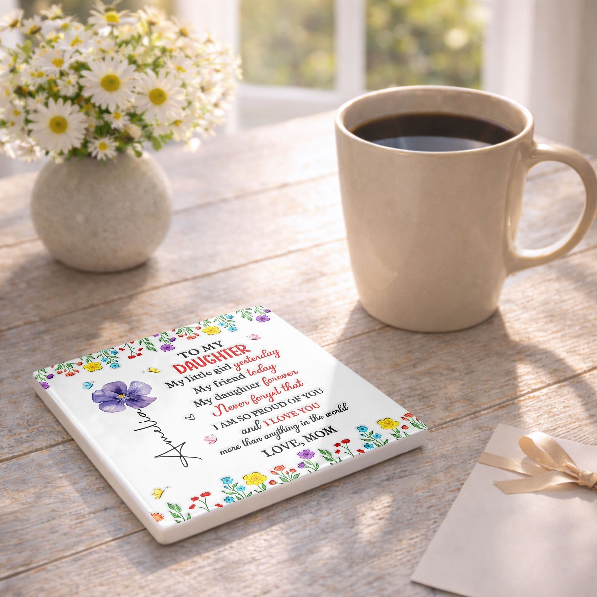 Personalized Ceramic Coaster for Daughter Custom Gift Idea