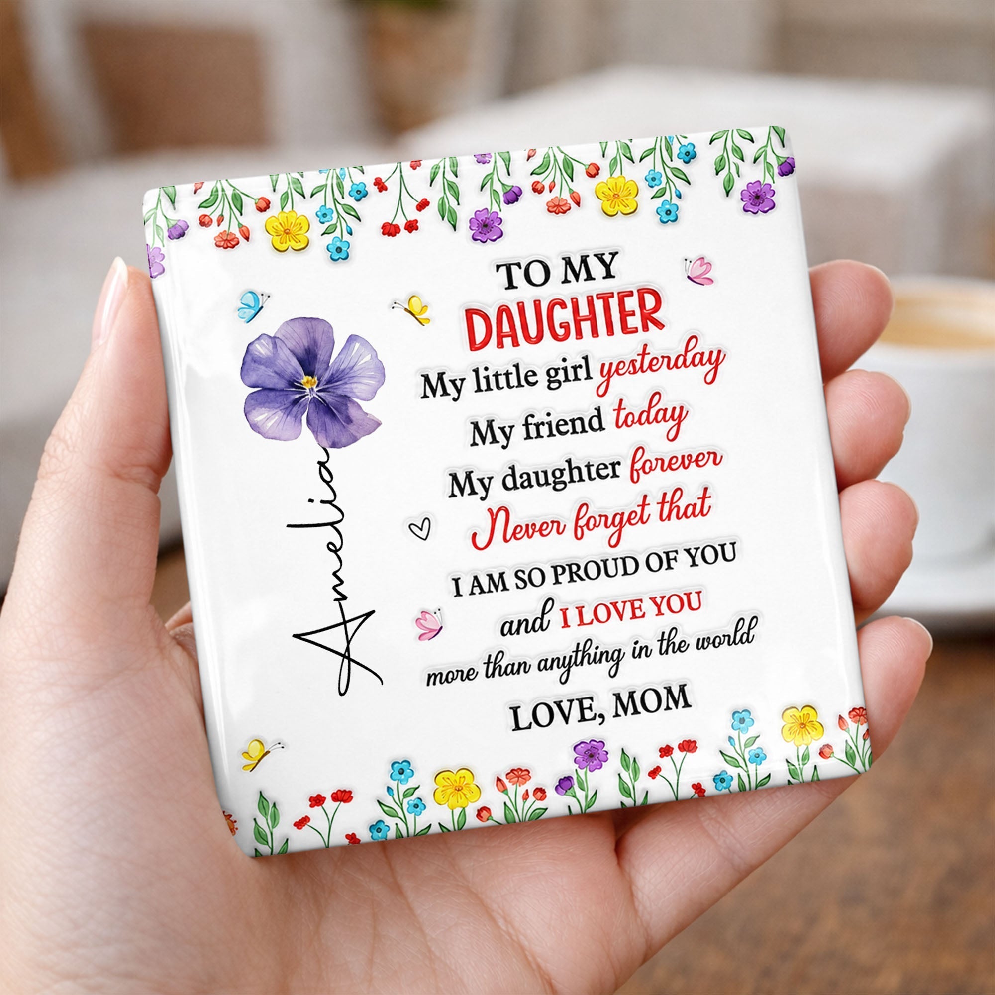 Personalized Ceramic Coaster for Daughter Custom Gift Idea