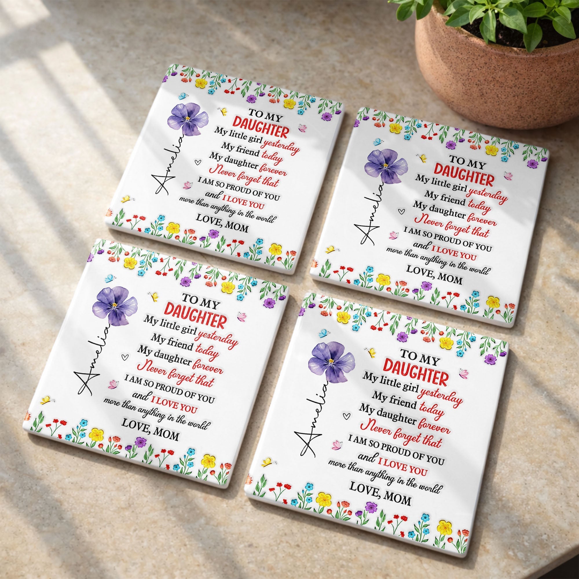 Personalized Ceramic Coaster for Daughter Custom Gift Idea