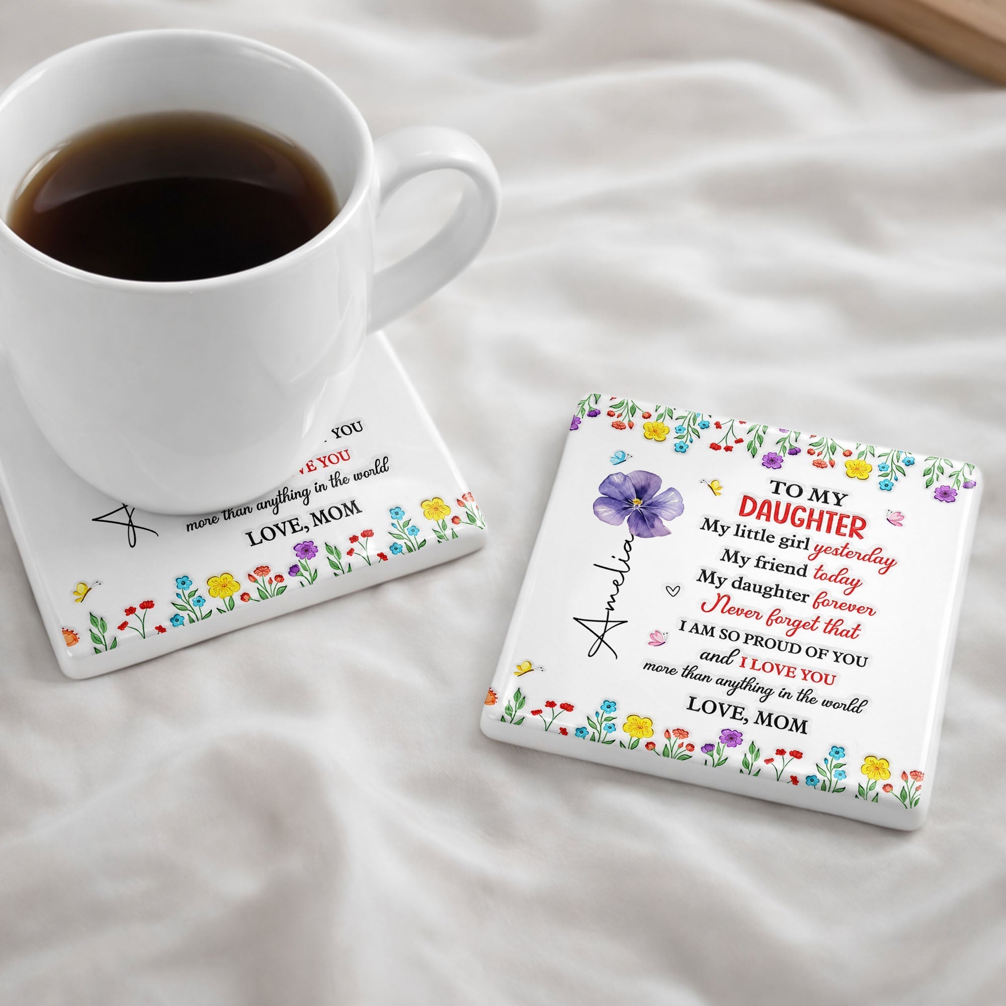 Personalized Ceramic Coaster for Daughter Custom Gift Idea