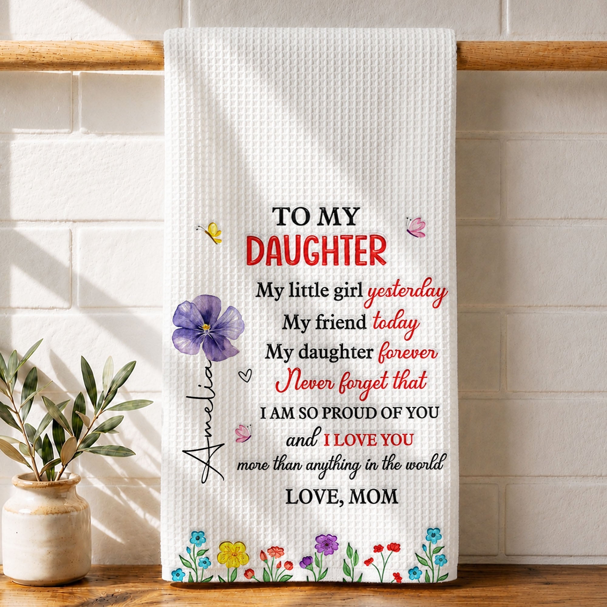 Personalized Kitchen Towel for Daughter Custom Message Gift