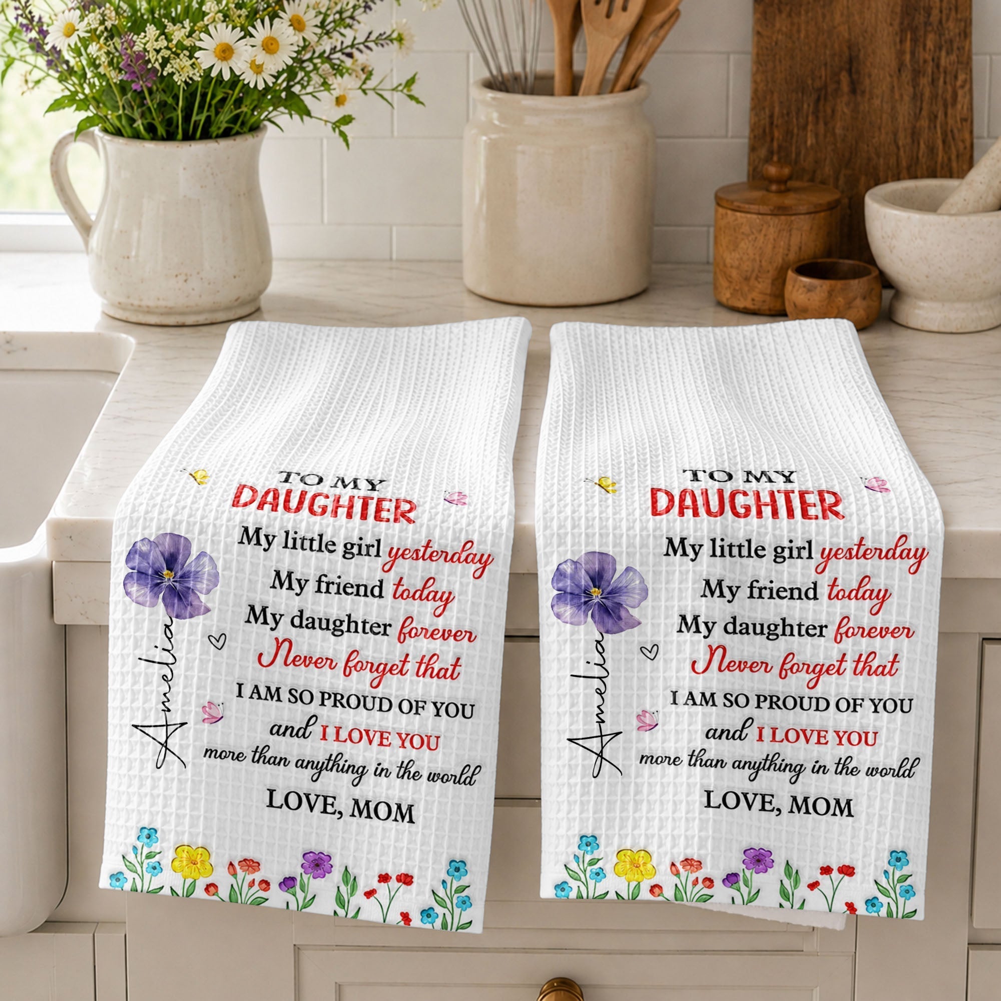Personalized Kitchen Towel for Daughter Custom Message Gift