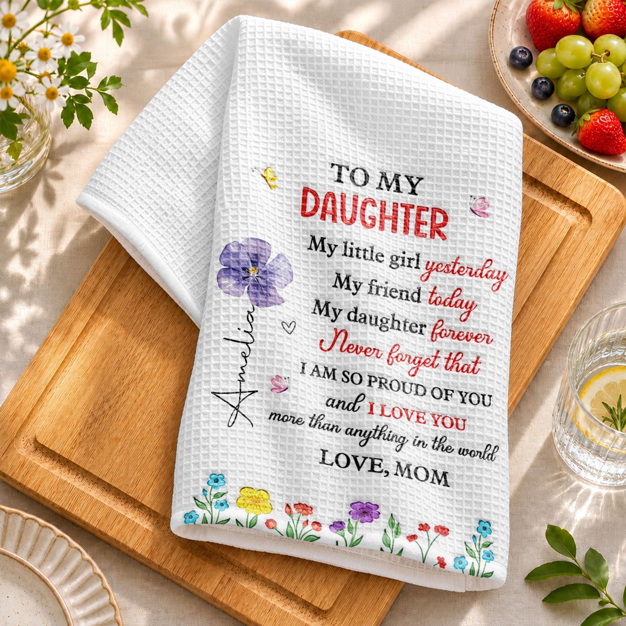 Personalized Kitchen Towel for Daughter Custom Message Gift
