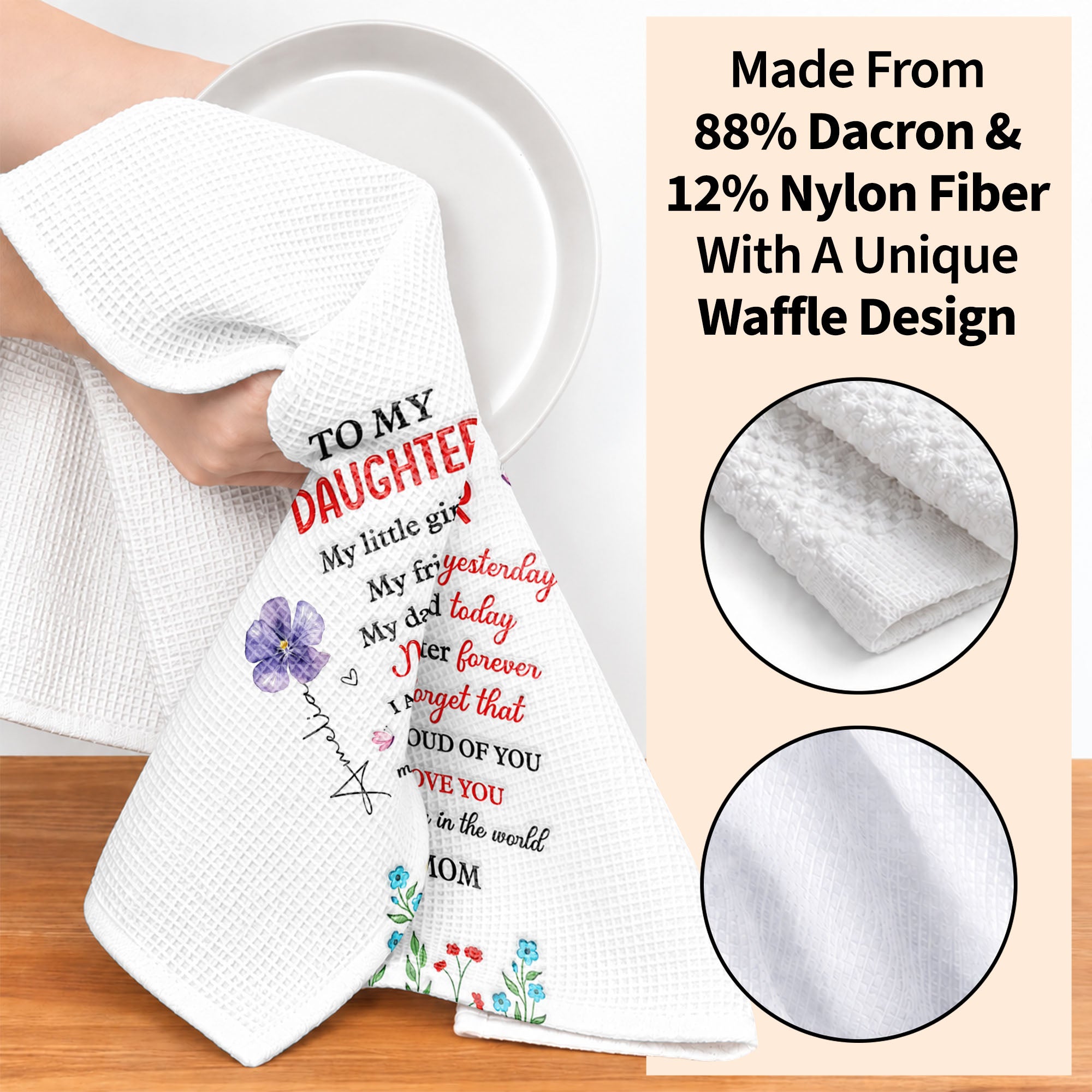 Personalized Kitchen Towel for Daughter Custom Message Gift