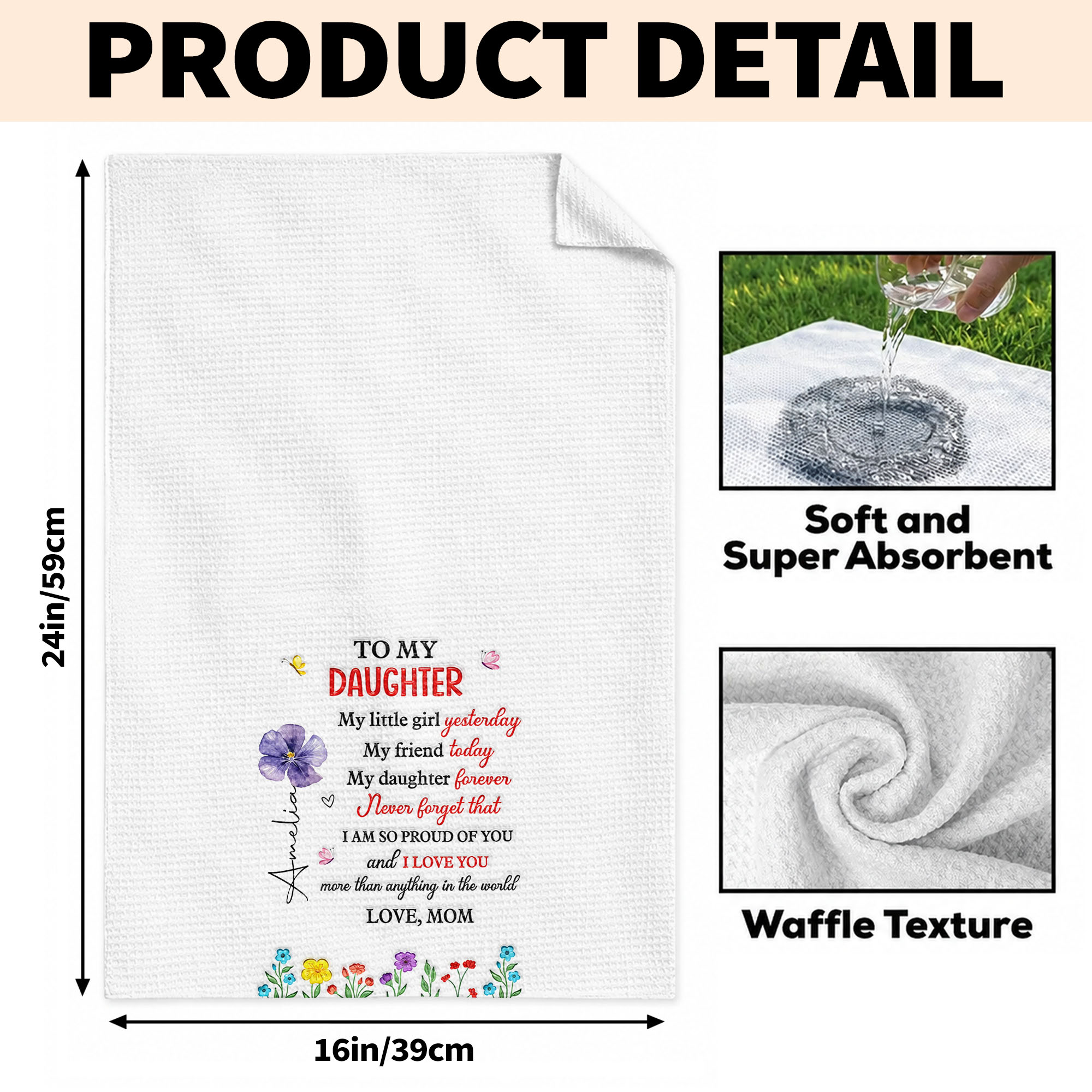 Personalized Kitchen Towel for Daughter Custom Message Gift