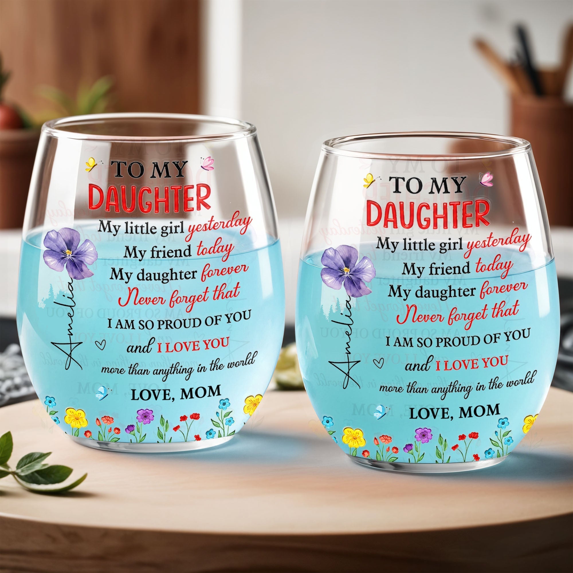 Personalized Stemless Wine Glass Custom Daughter Gift Idea
