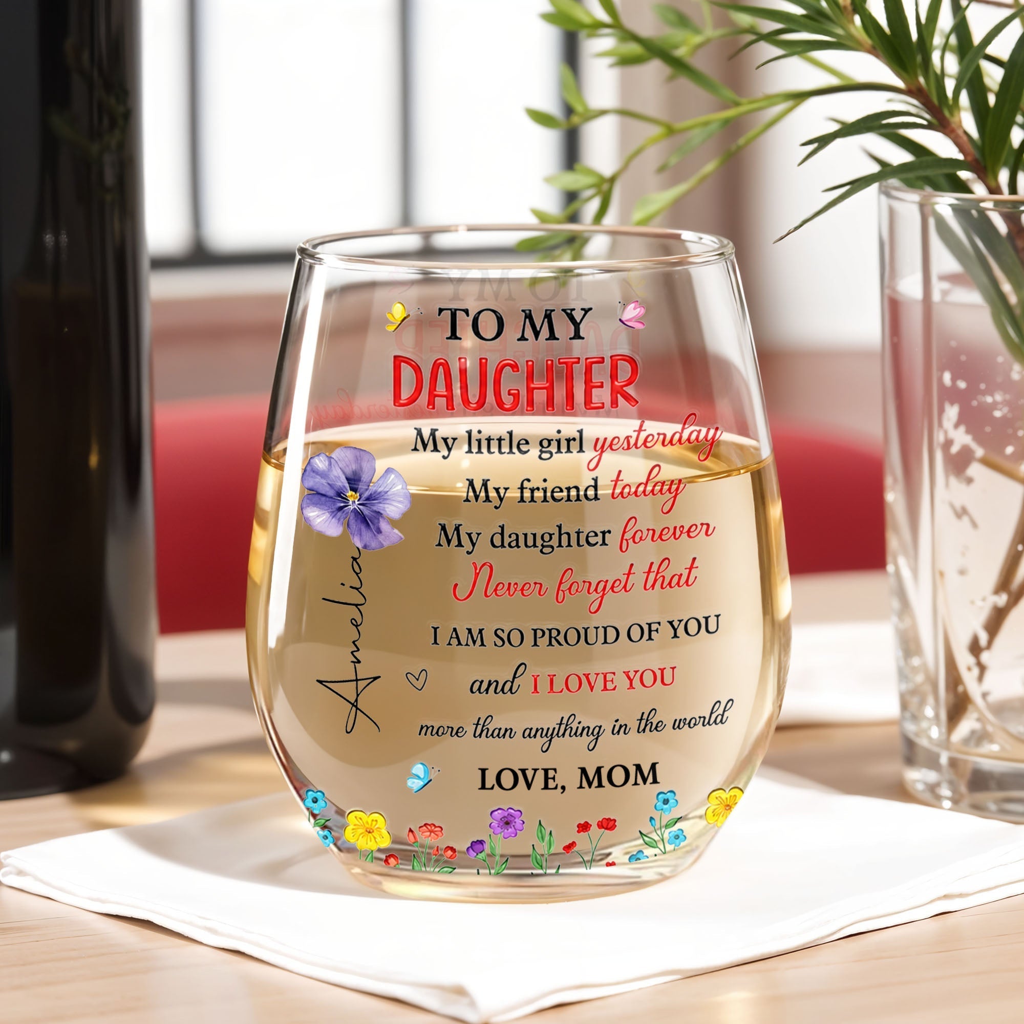 Personalized Stemless Wine Glass Custom Daughter Gift Idea