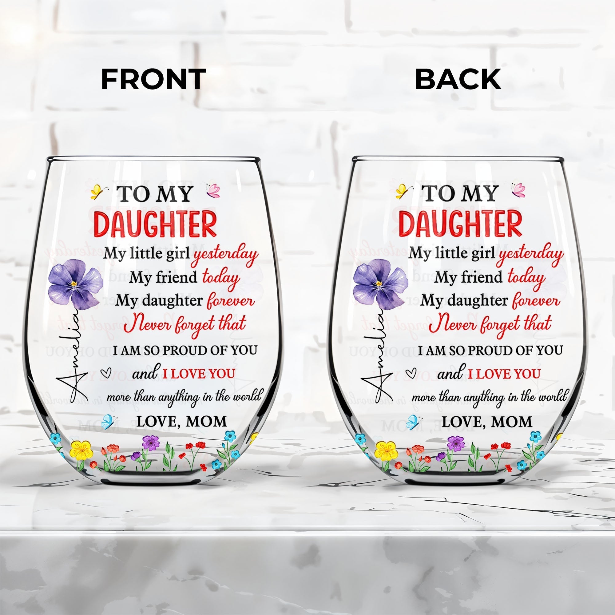 Personalized Stemless Wine Glass Custom Daughter Gift Idea