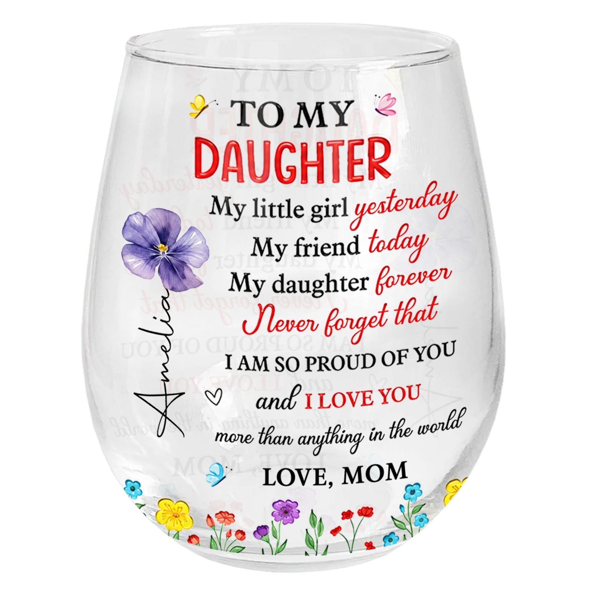 Personalized Stemless Wine Glass Custom Daughter Gift Idea