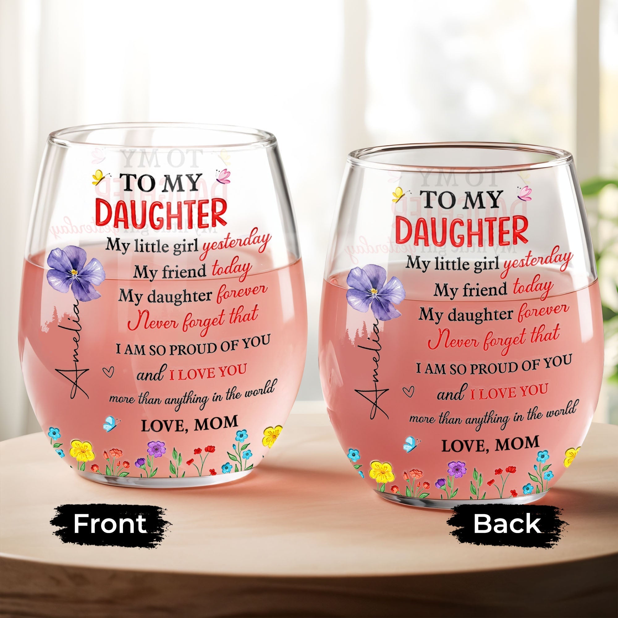 Personalized Stemless Wine Glass Custom Daughter Gift Idea