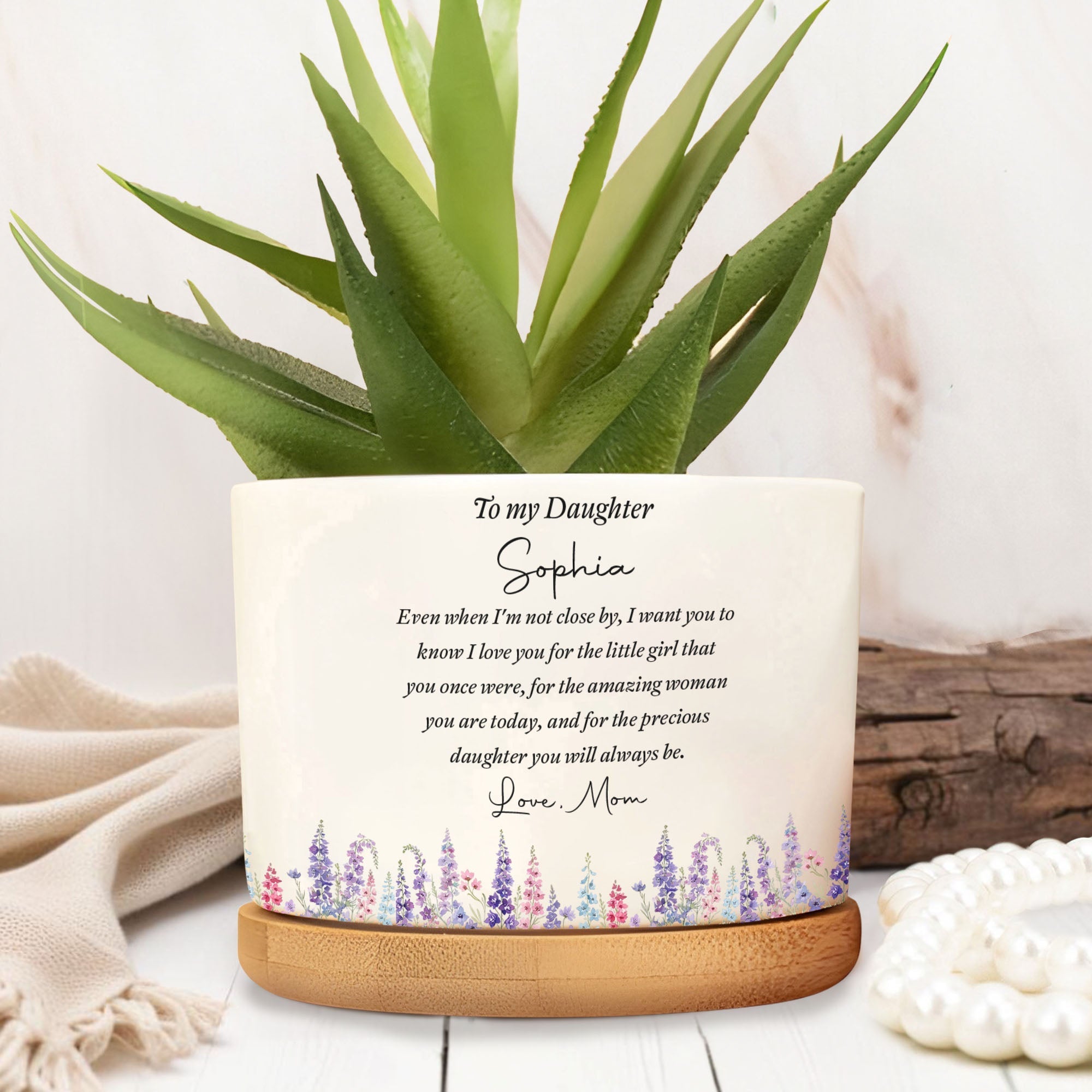 Personalized Ceramic Plant Pot Custom Message for Daughter