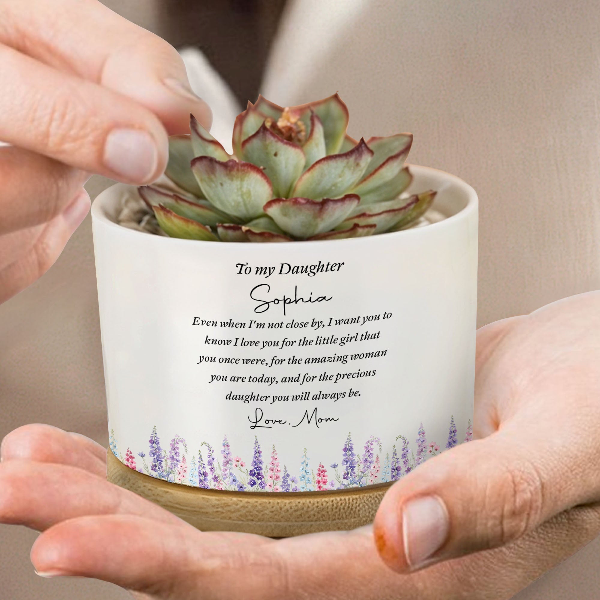 Personalized Ceramic Plant Pot Custom Message for Daughter