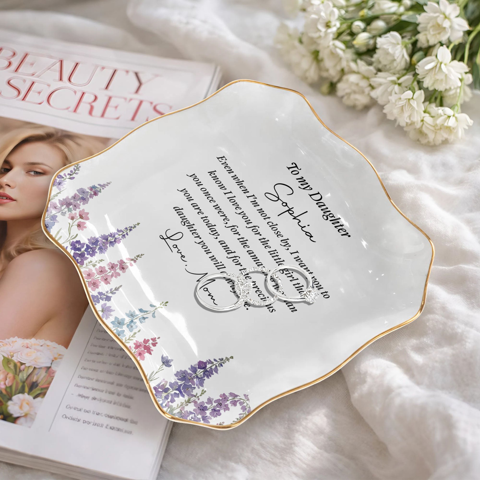 Personalized Lace Jewelry Dish Custom Name Gift for Daughter