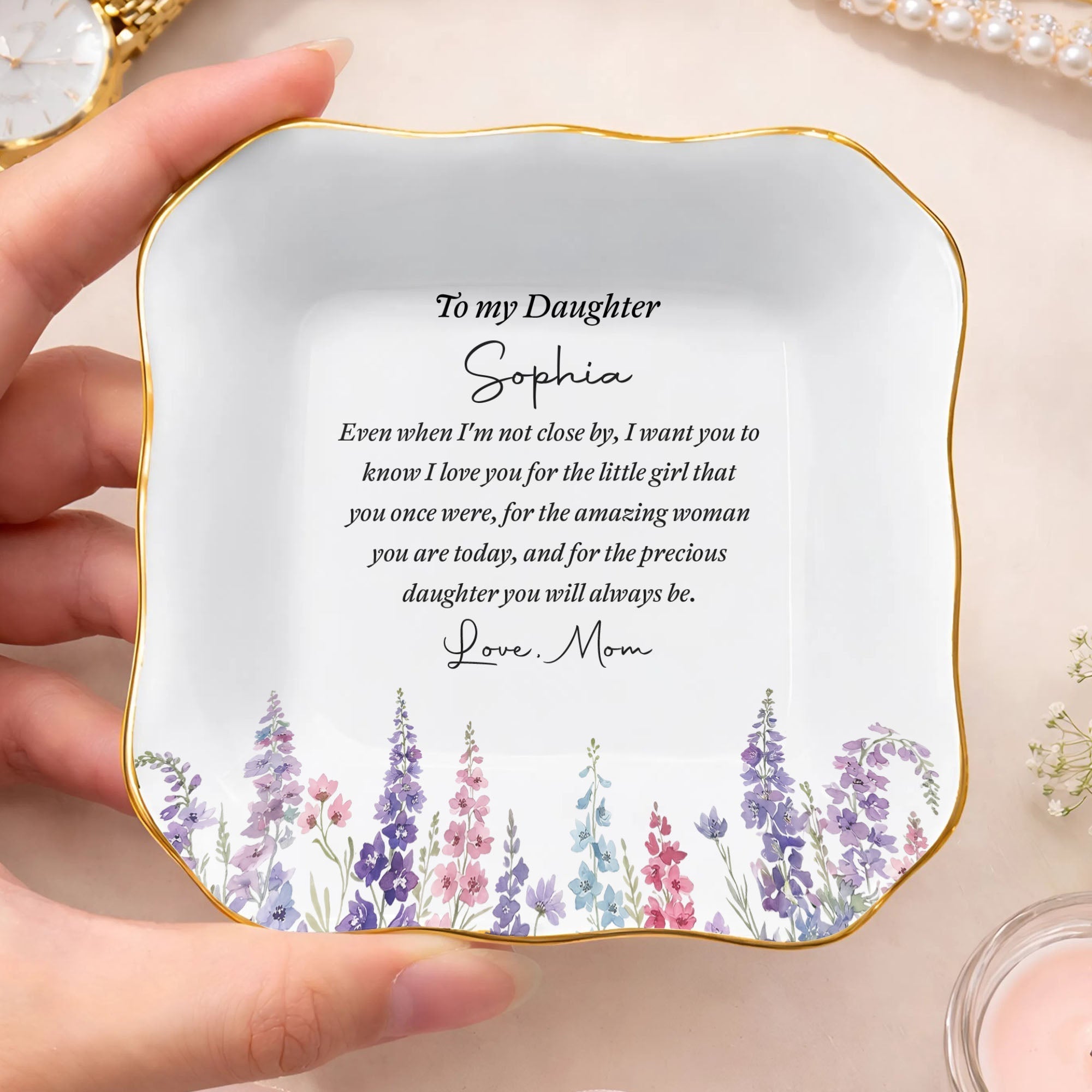 Personalized Lace Jewelry Dish Custom Name Gift for Daughter