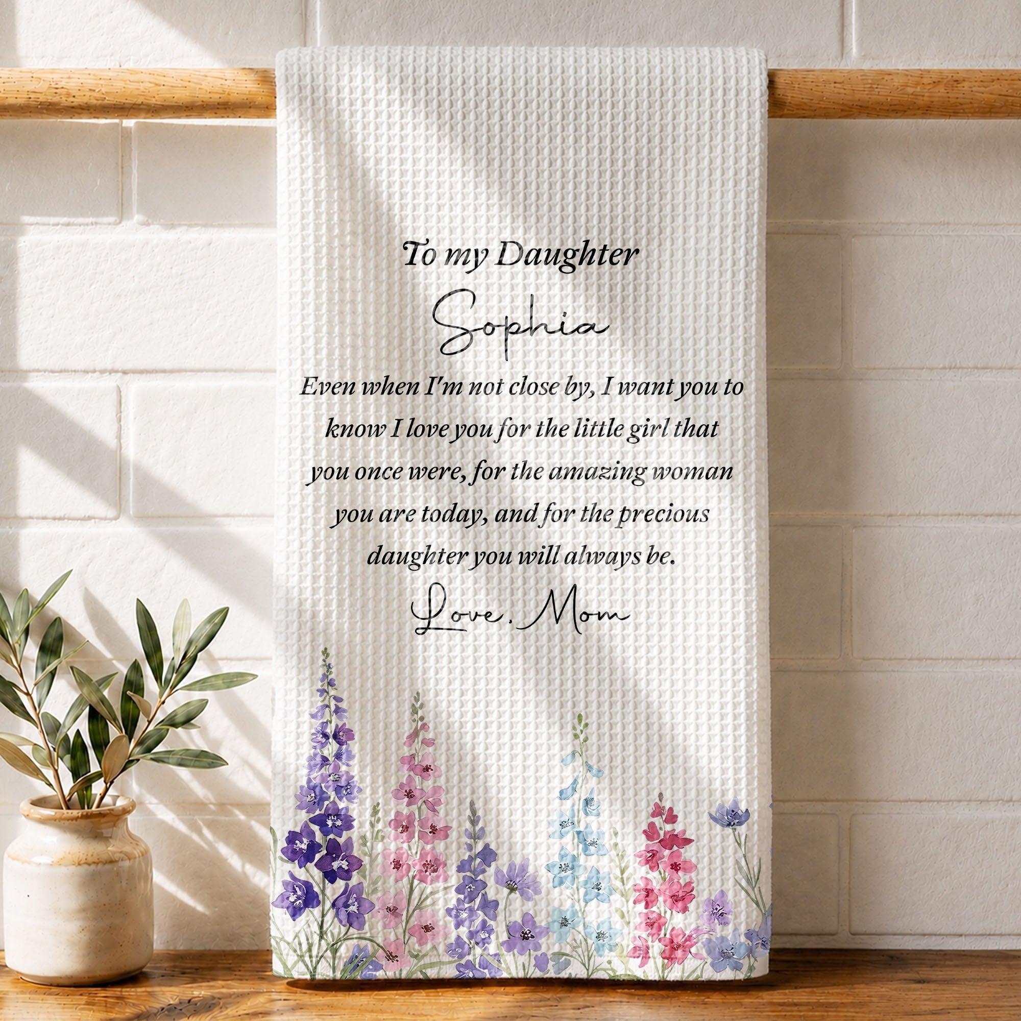 Personalized Kitchen Towel Birth Month Flowers Gift for Daughter