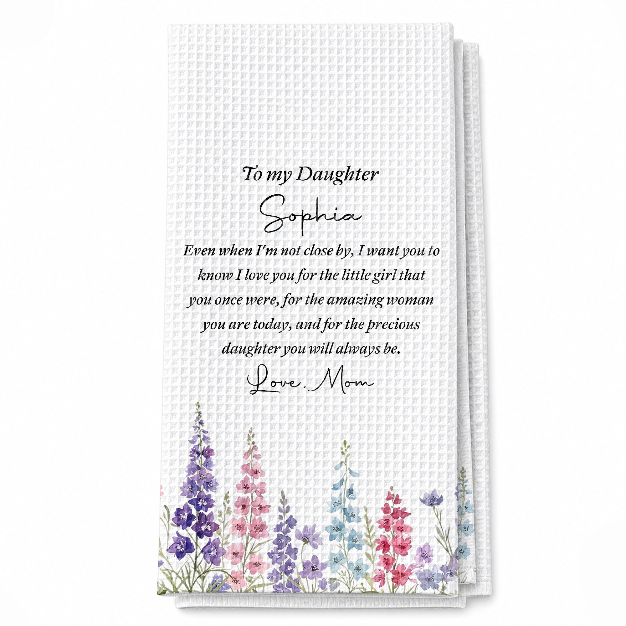 Personalized Kitchen Towel Birth Month Flowers Gift for Daughter