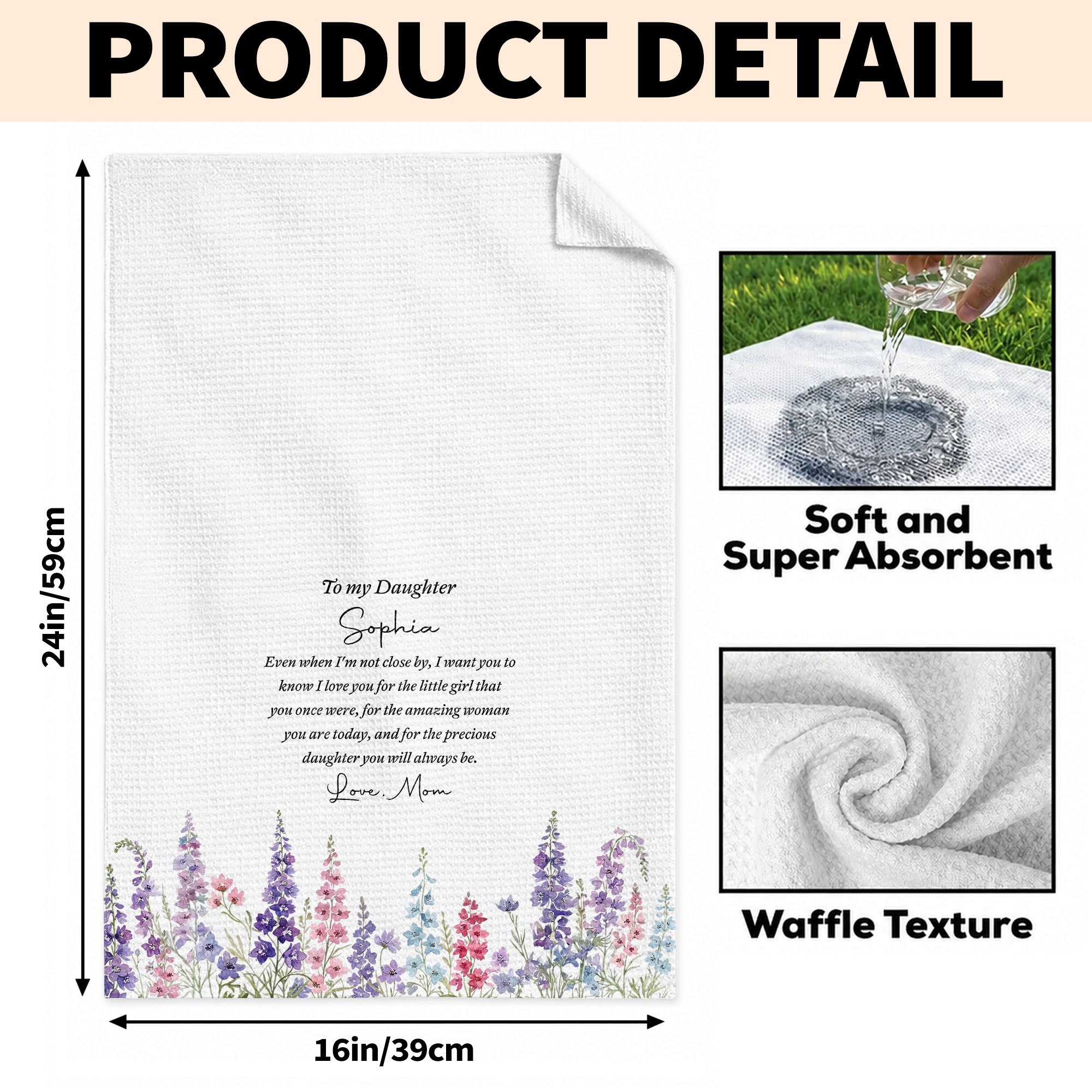 Personalized Kitchen Towel Birth Month Flowers Gift for Daughter