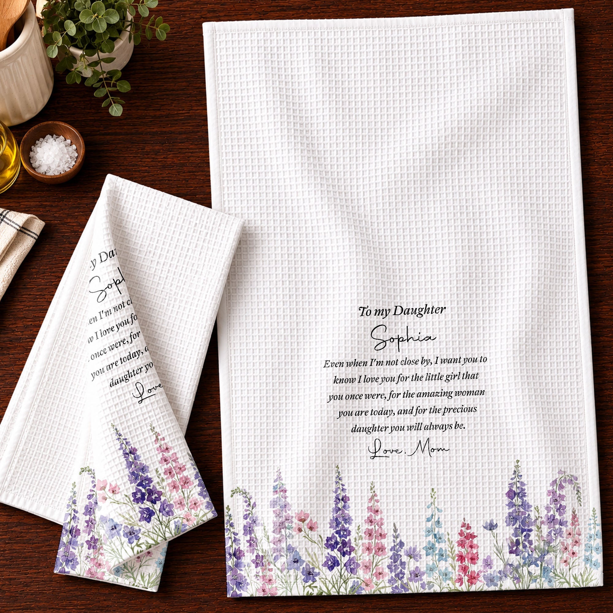 Personalized Kitchen Towel Birth Month Flowers Gift for Daughter