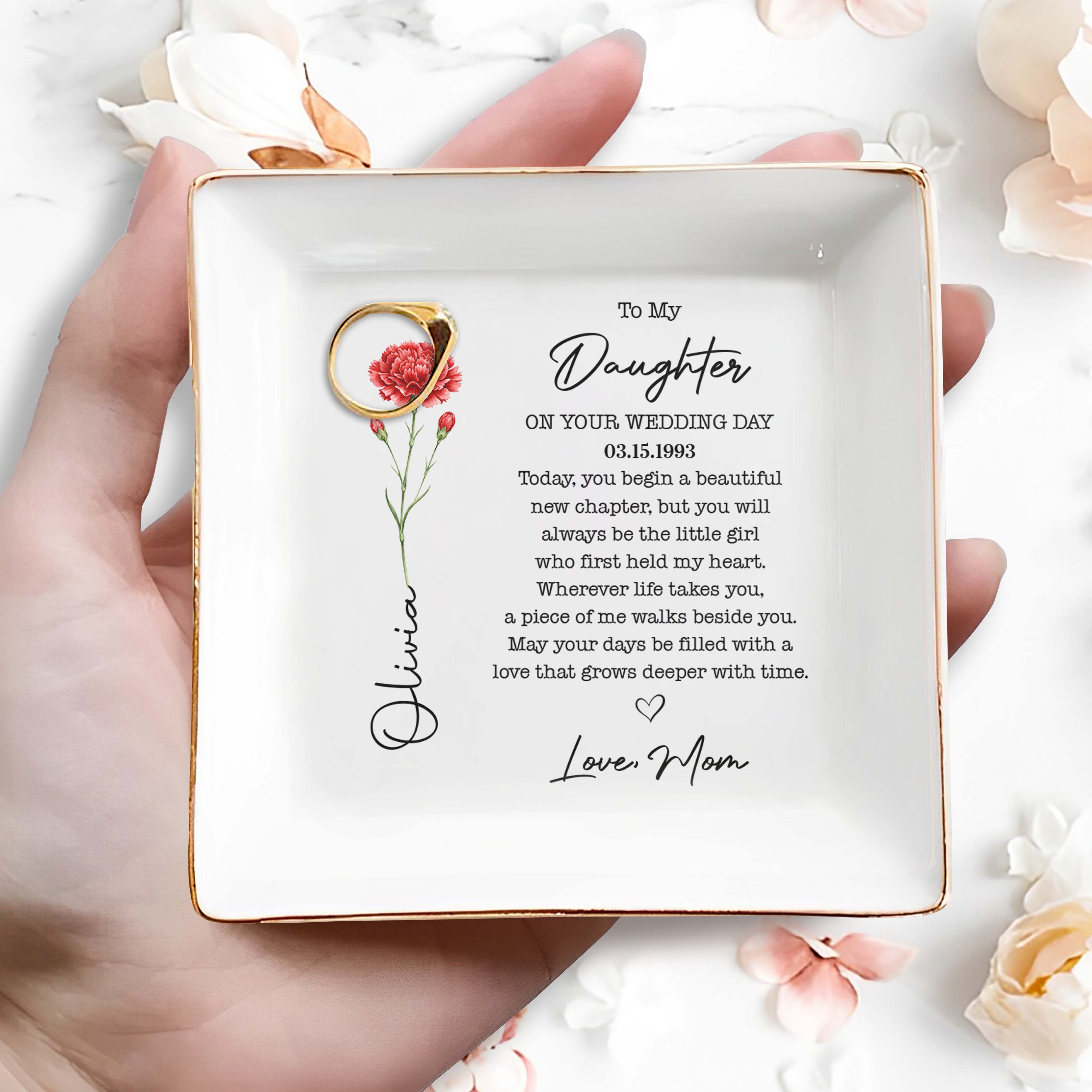 Personalized Birth Month Flower Jewelry Dish Custom Gift for Daughter