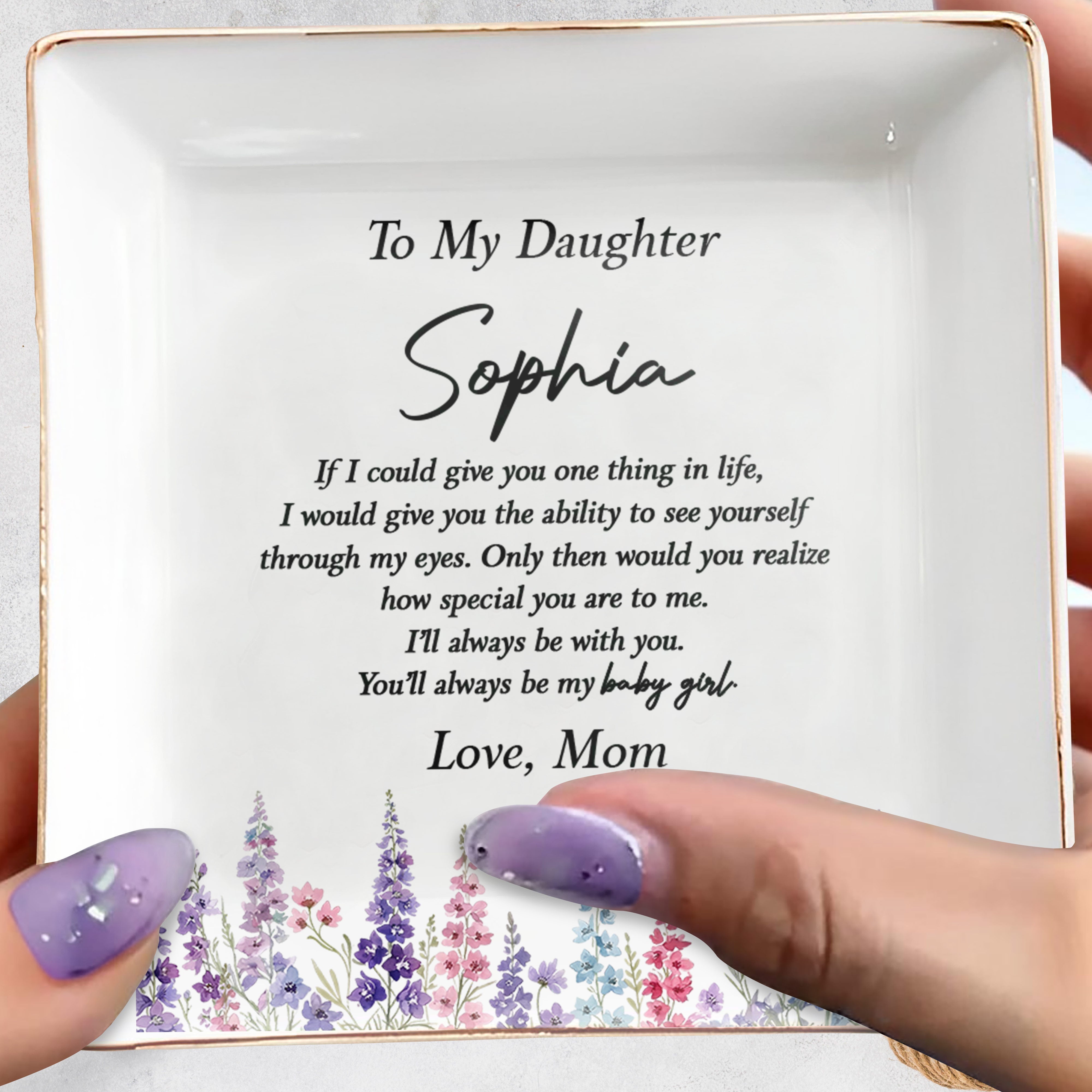 Personalized Floral Ceramic Jewelry Dish Custom Gift for Daughter