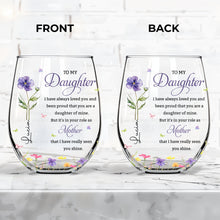 Load image into Gallery viewer, Personalized Stemless Wine Glass Custom Birth Month Flowers Gift for Daughter
