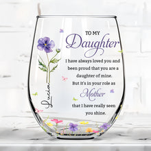 Load image into Gallery viewer, Personalized Stemless Wine Glass Custom Birth Month Flowers Gift for Daughter
