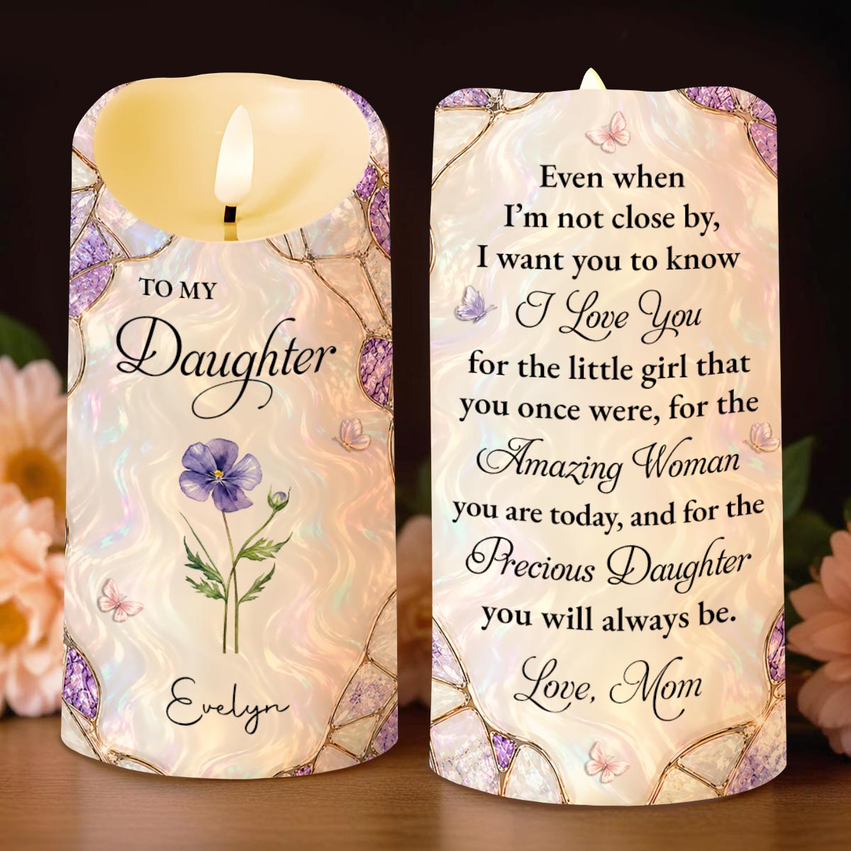 Personalized LED Candle Custom Flower Gift for Daughter